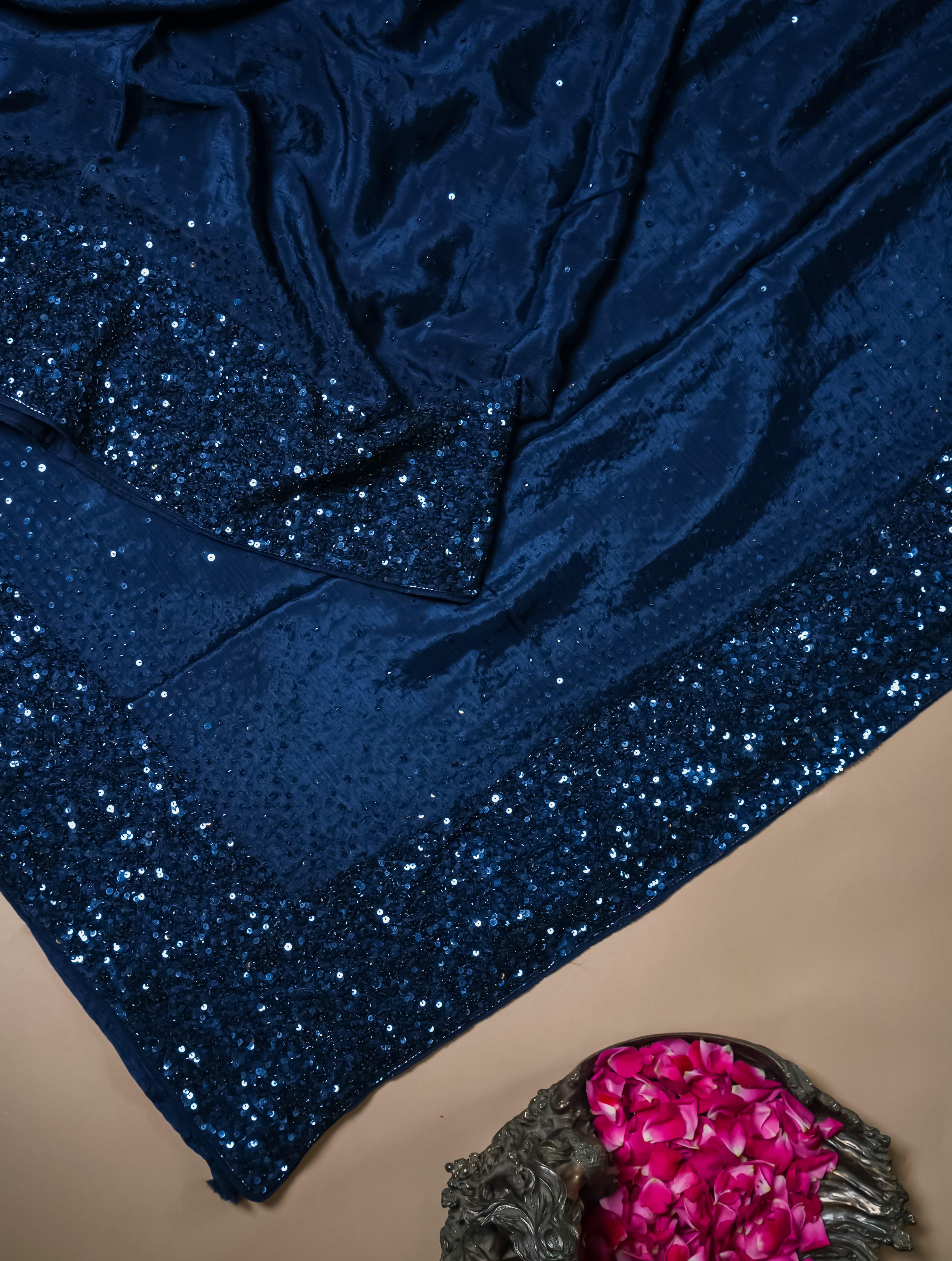 Designer Dark Blue Crepe Silk Saree - Sumangal Ekam