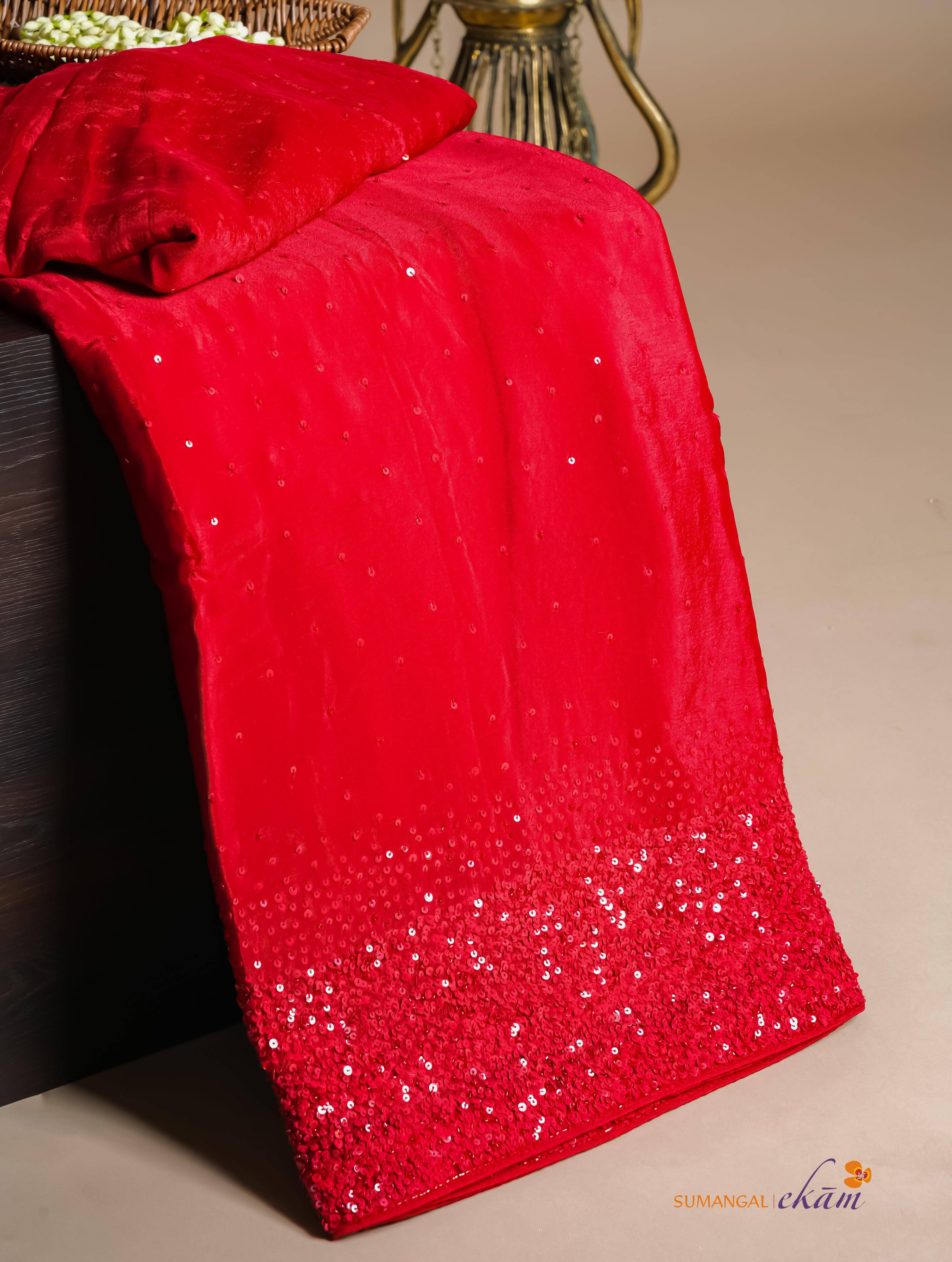 Designer Red Crepe Silk Saree - Sumangal Ekam