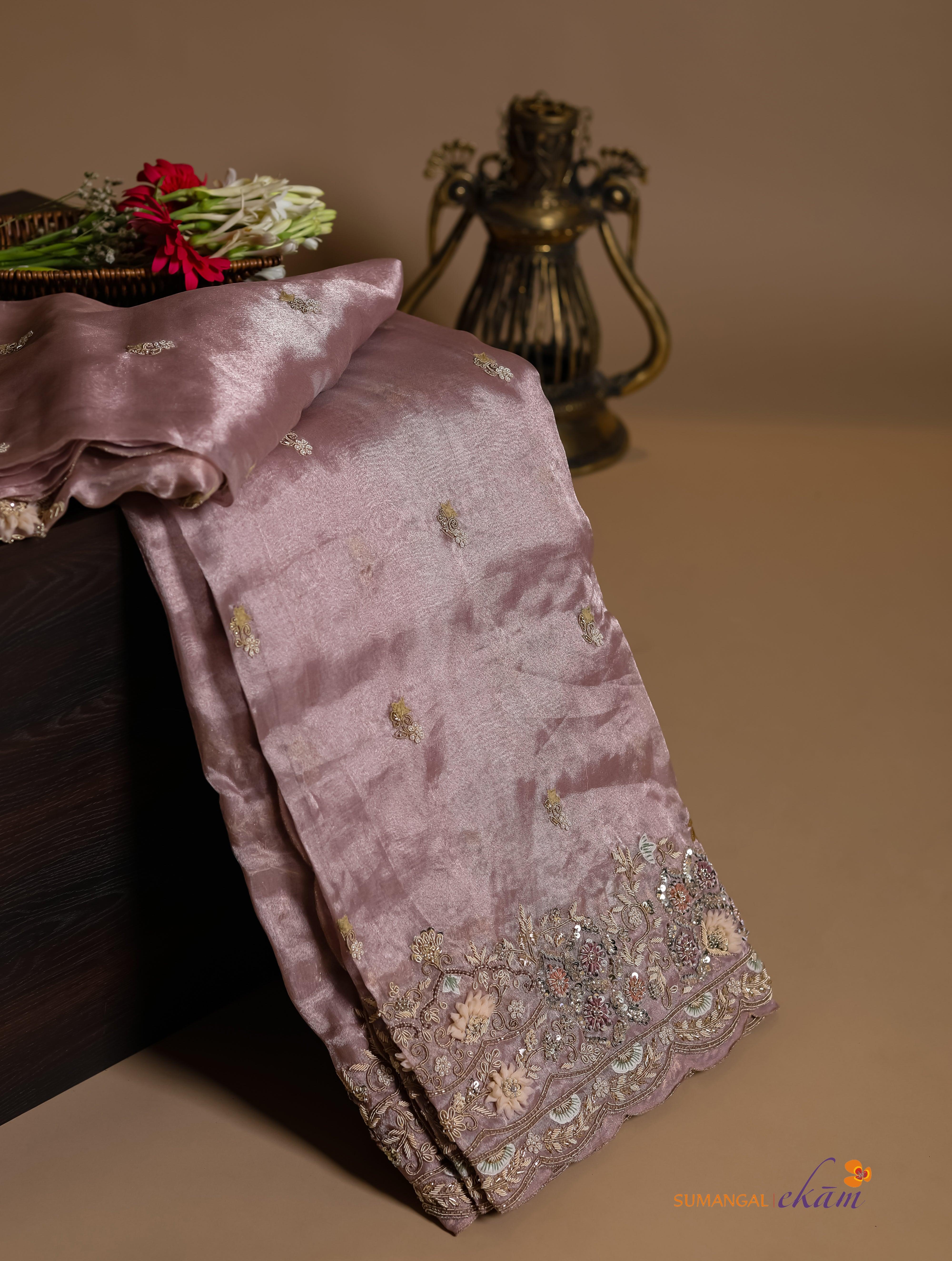 Designer Lavender Tissue Silk Saree - Sumangal Ekam