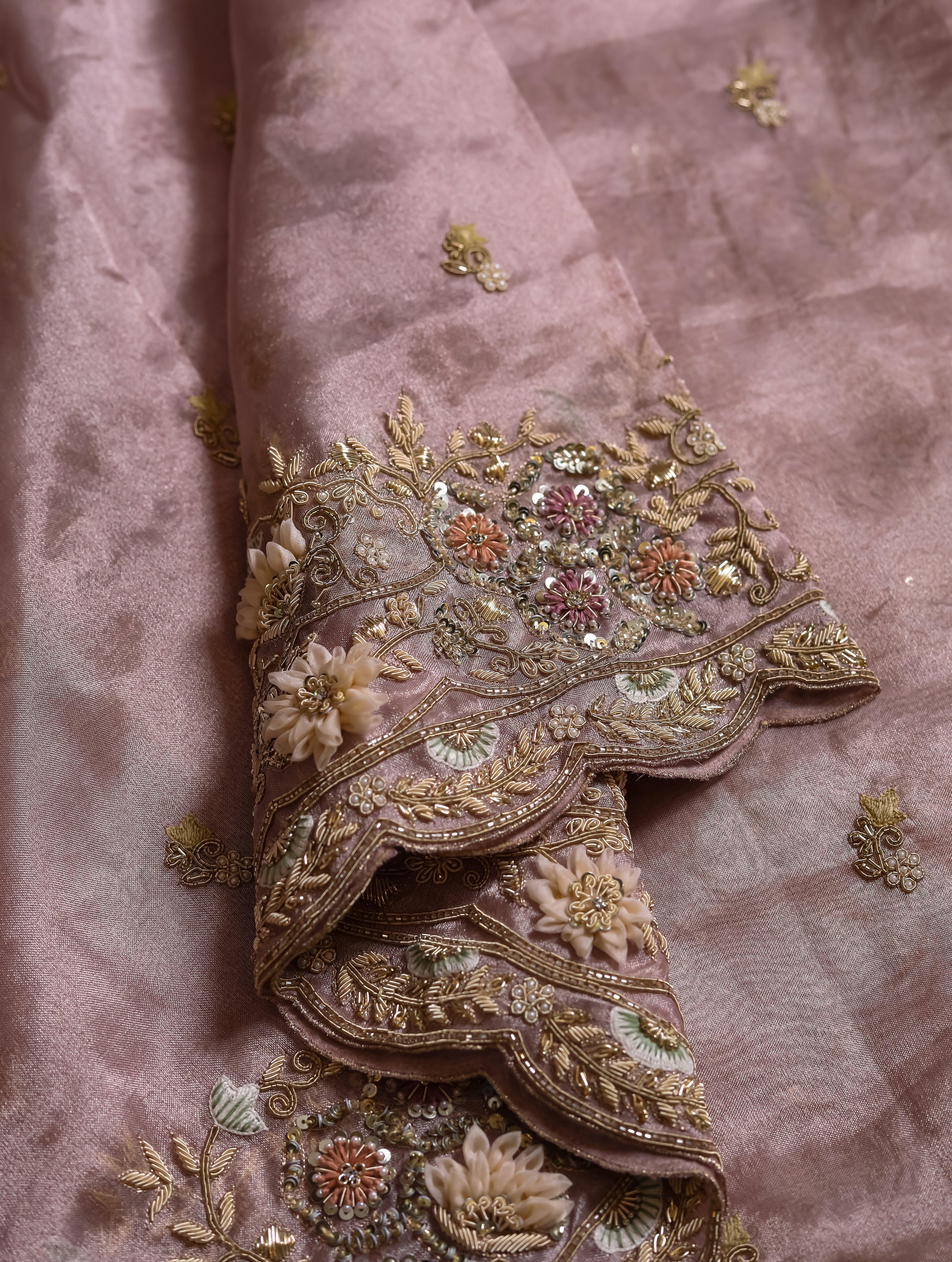 Designer Lavender Tissue Silk Saree - Sumangal Ekam