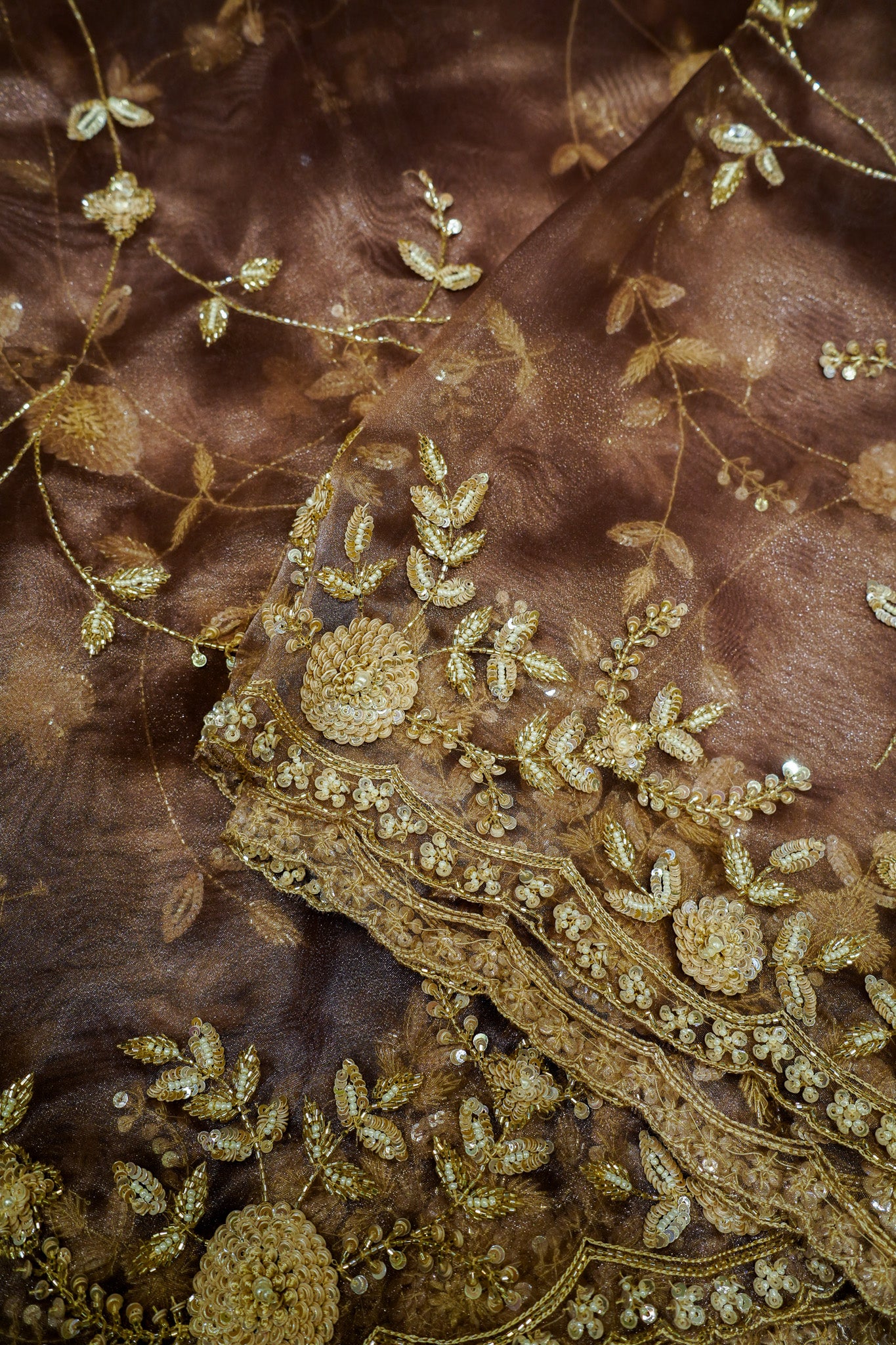 Designer Coffee Brown Tissue Silk Saree