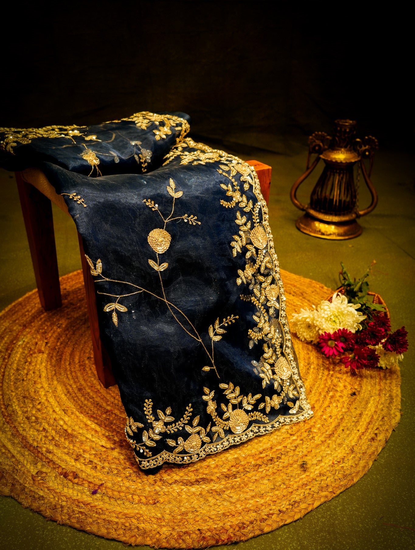 Designer Dark Blue Tissue Silk Saree