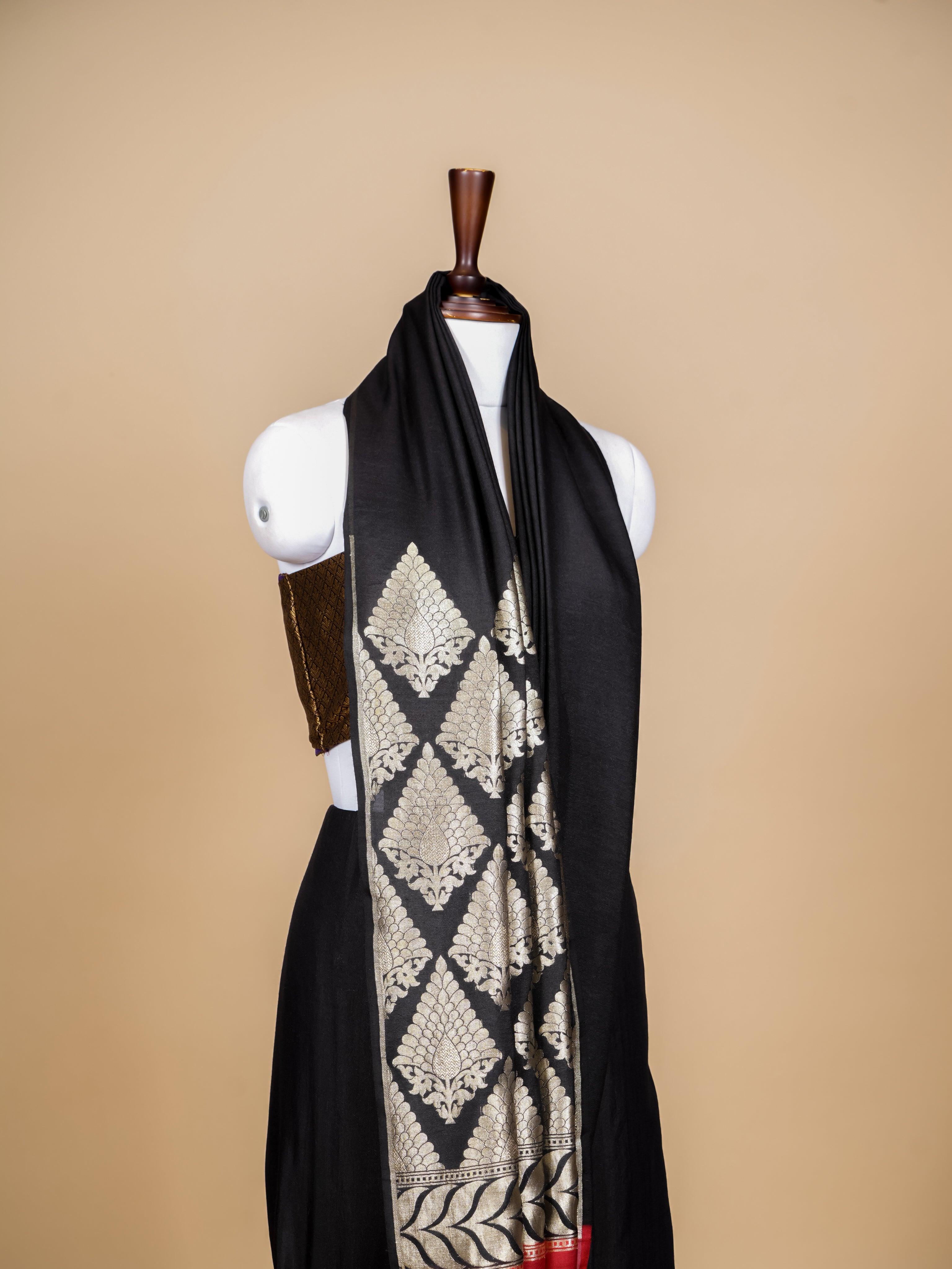 Handwoven Black Banarasi Silk Saree - Sumangal Ekam