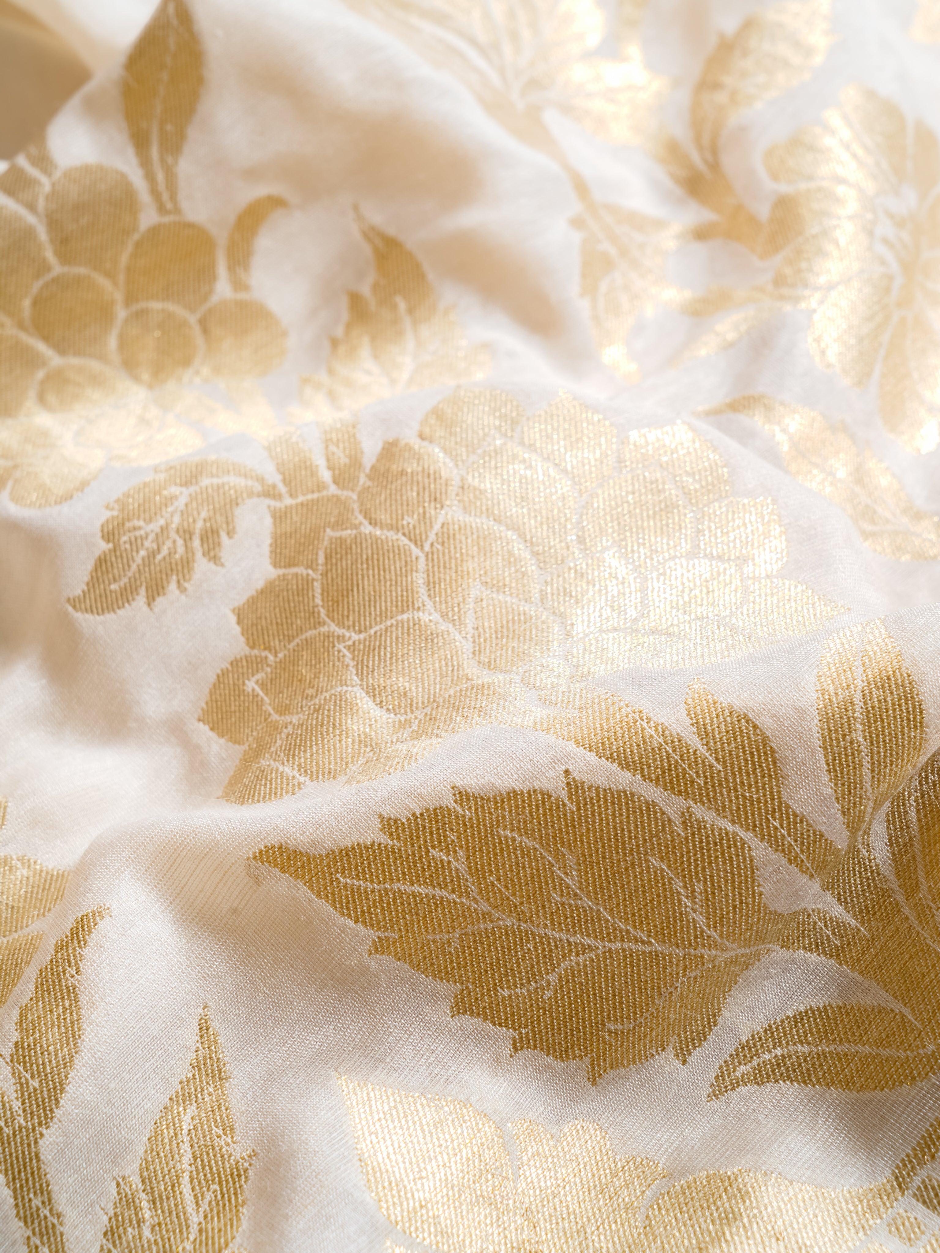 Handwoven White Banarasi Linen Tissue Silk Saree - Sumangal Ekam