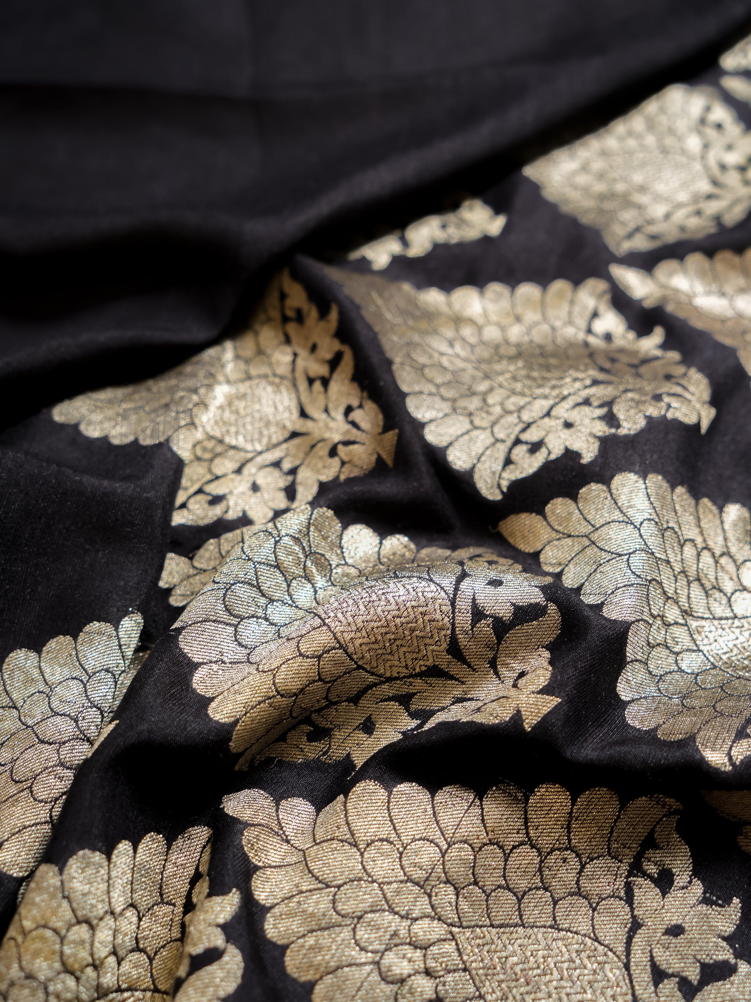 Handwoven Black Banarasi Silk Saree - Sumangal Ekam
