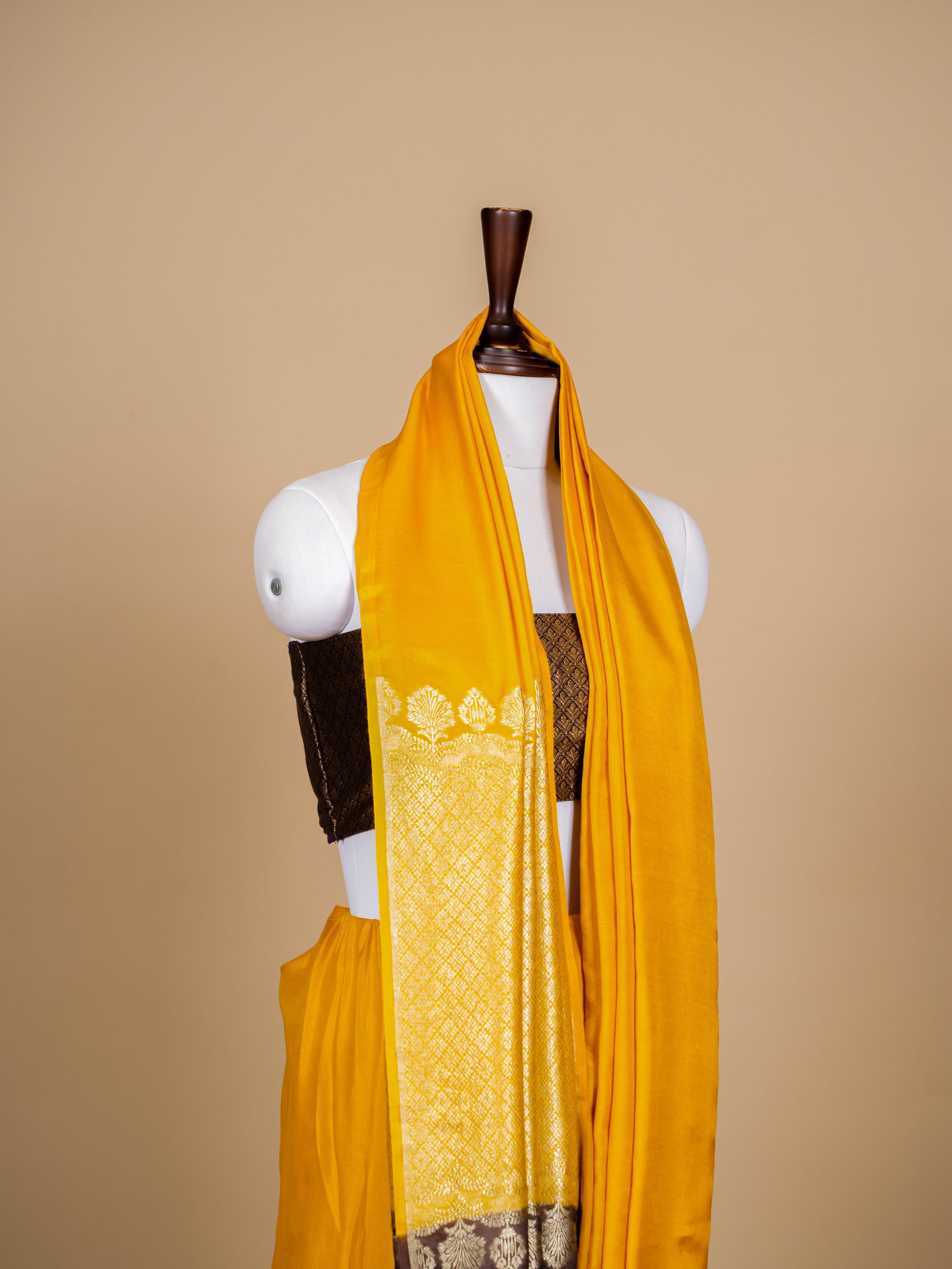 Handwoven Yellow Banarasi Moonga Soft Silk Saree - Sumangal Ekam