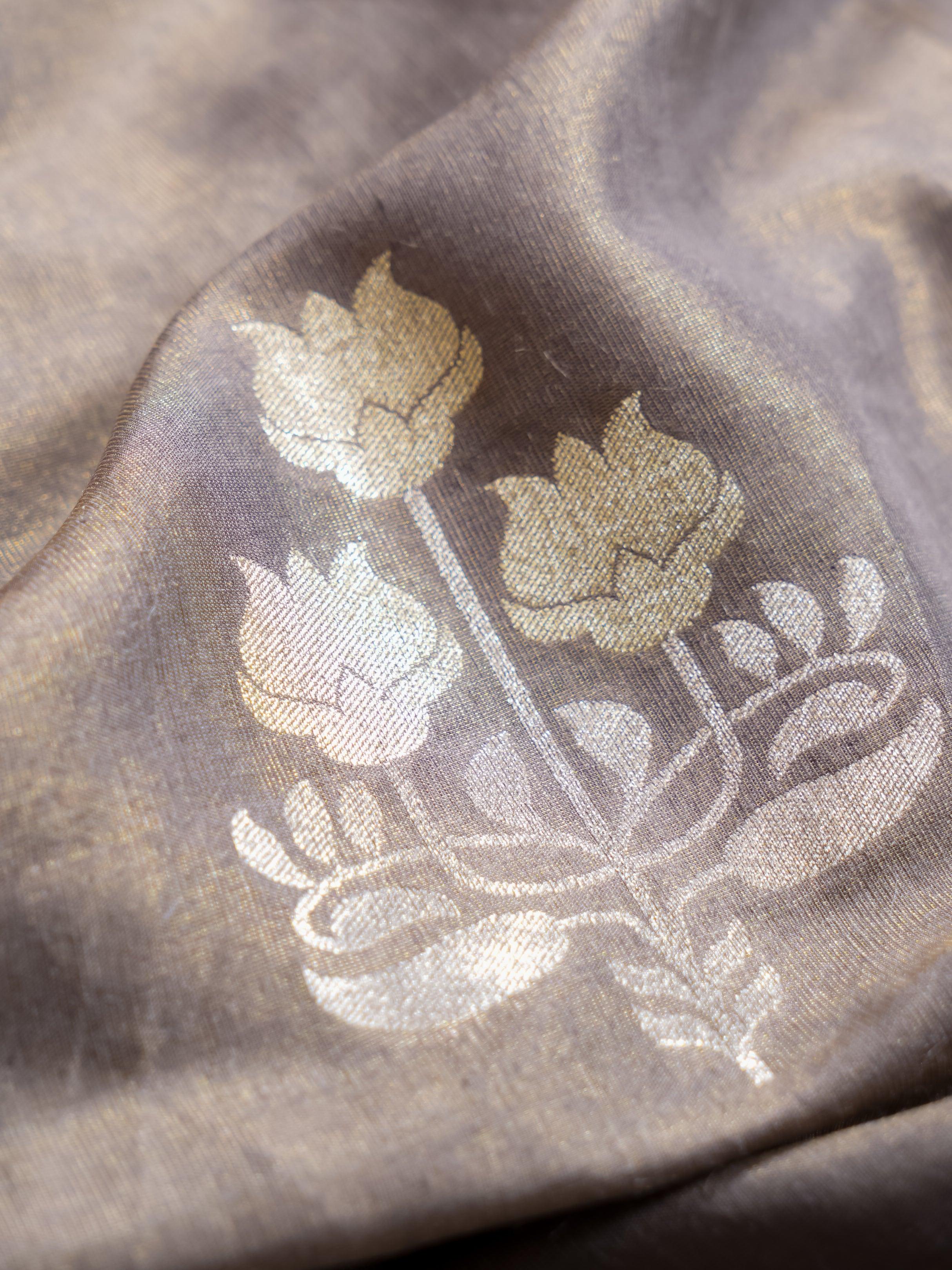 Handwoven Grey Banarasi Tissue Linen Silk  Saree - Sumangal Ekam