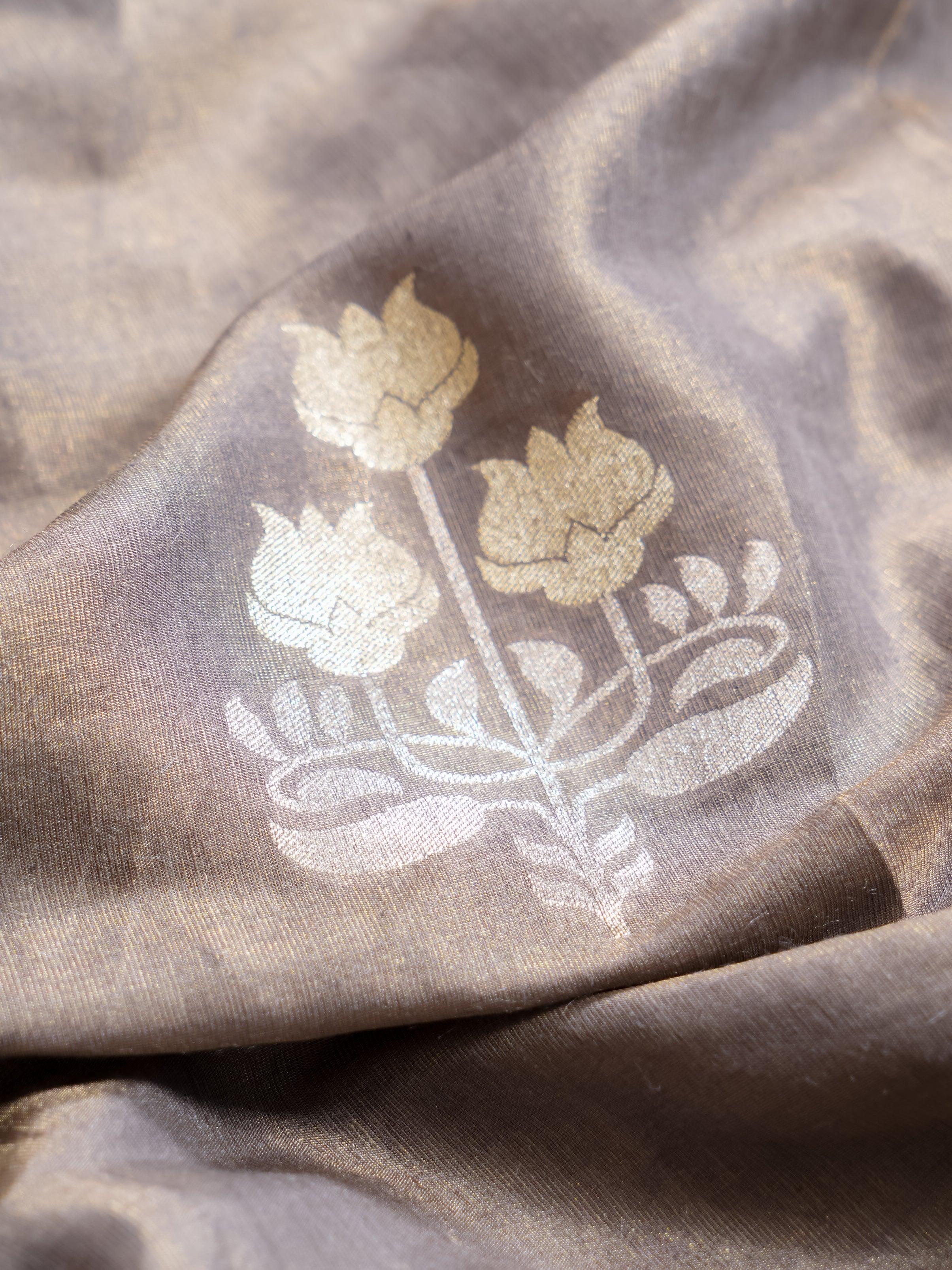Handwoven Grey Banarasi Tissue Linen Silk  Saree - Sumangal Ekam