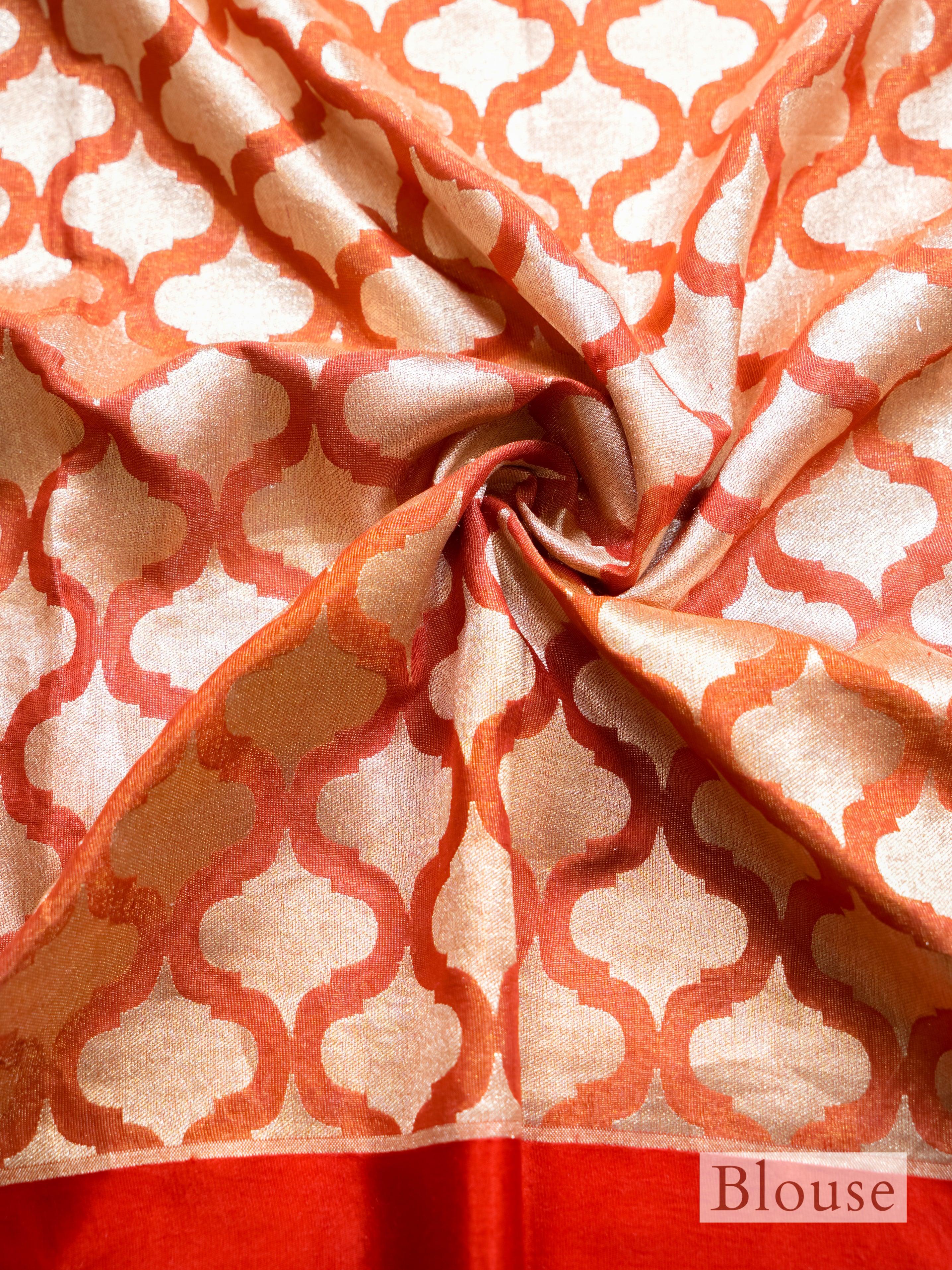 Handwoven Brown Banarasi Tissue Linen Silk Saree - Sumangal Ekam