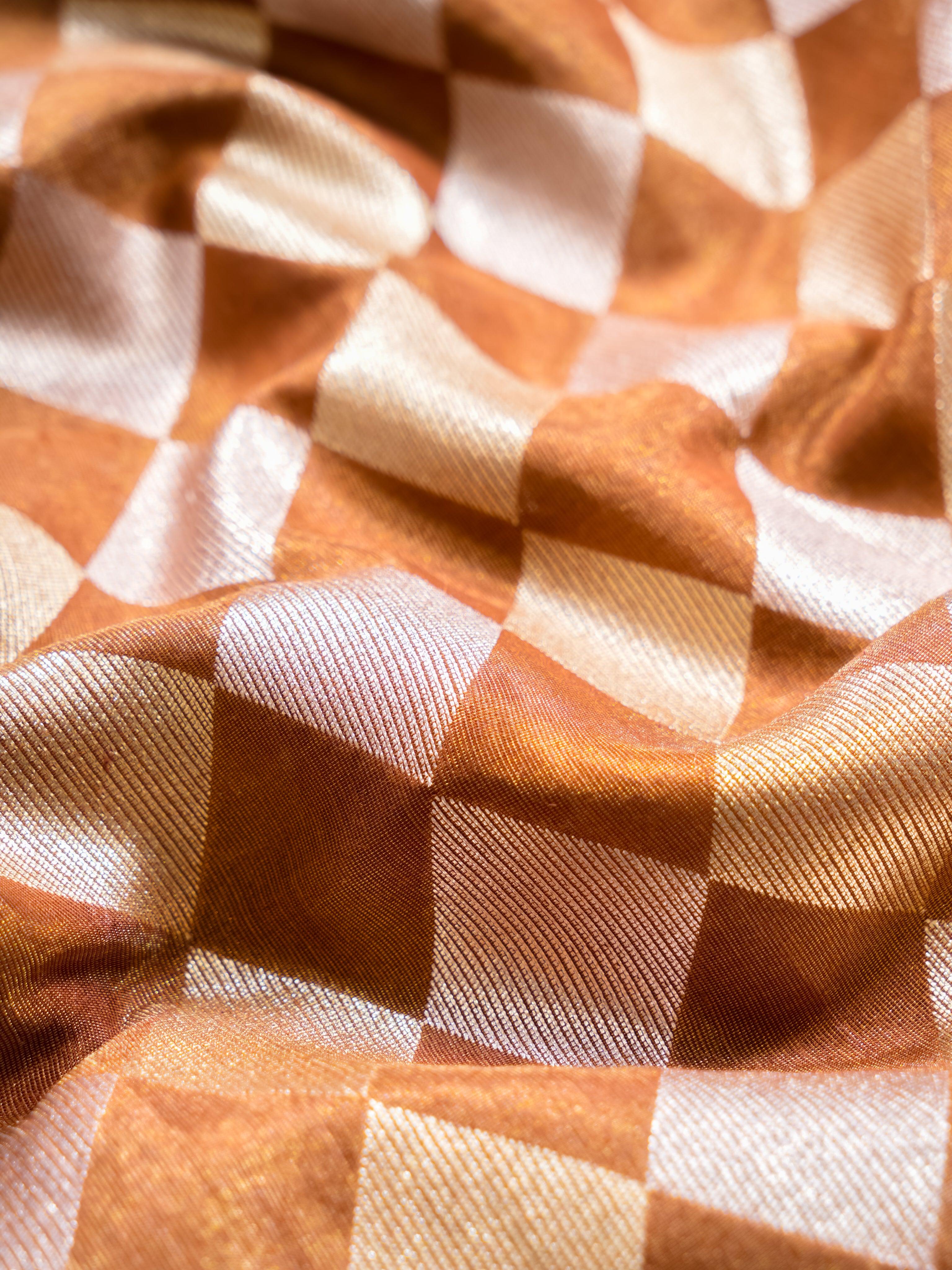 Handwoven Brown Banarasi Tissue Linen Silk Saree - Sumangal Ekam