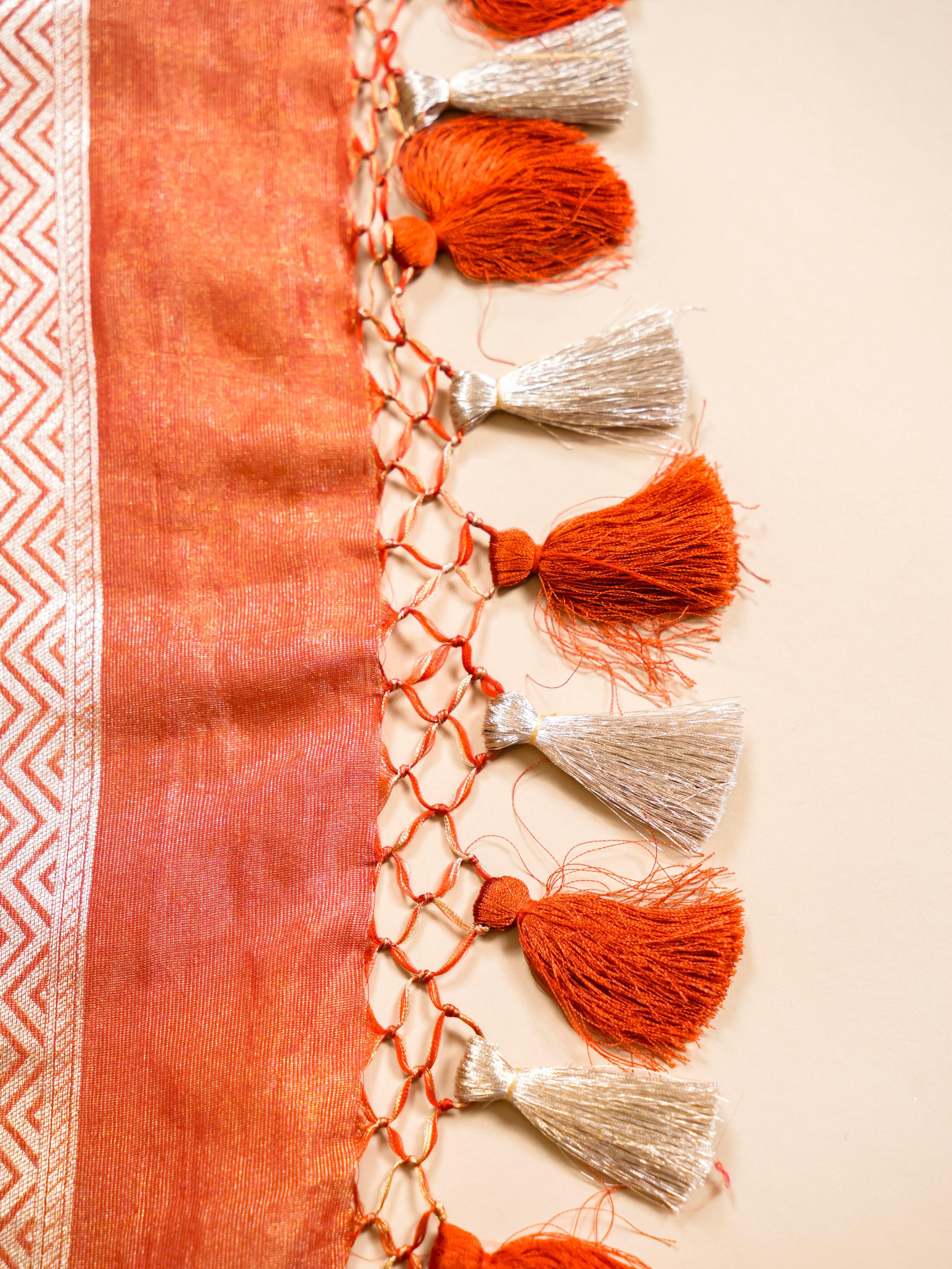Handwoven Brown Banarasi Tissue Linen Silk Saree - Sumangal Ekam
