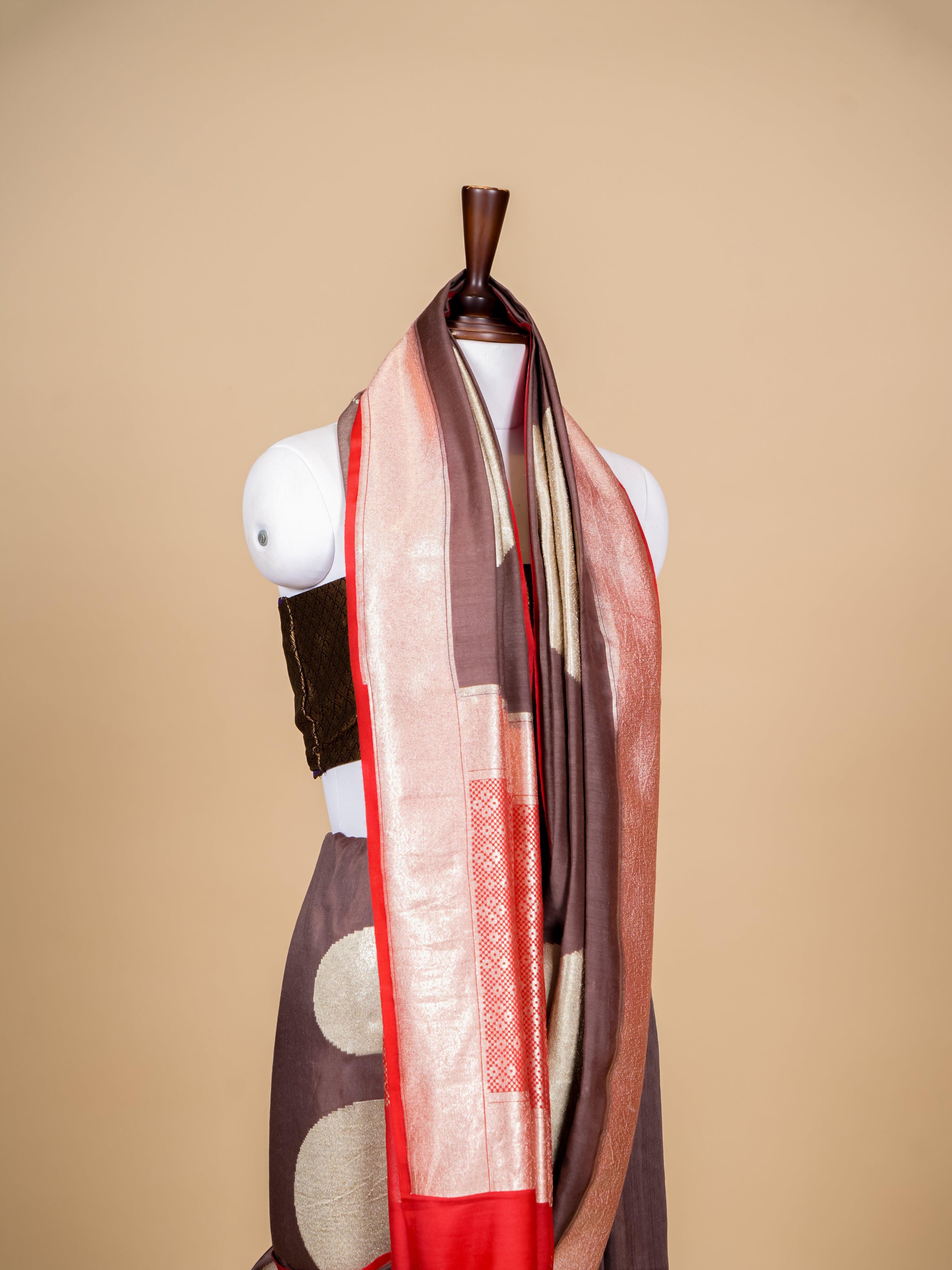 Handwoven Brown Banarasi Moonga Georgette Saree - Sumangal Ekam