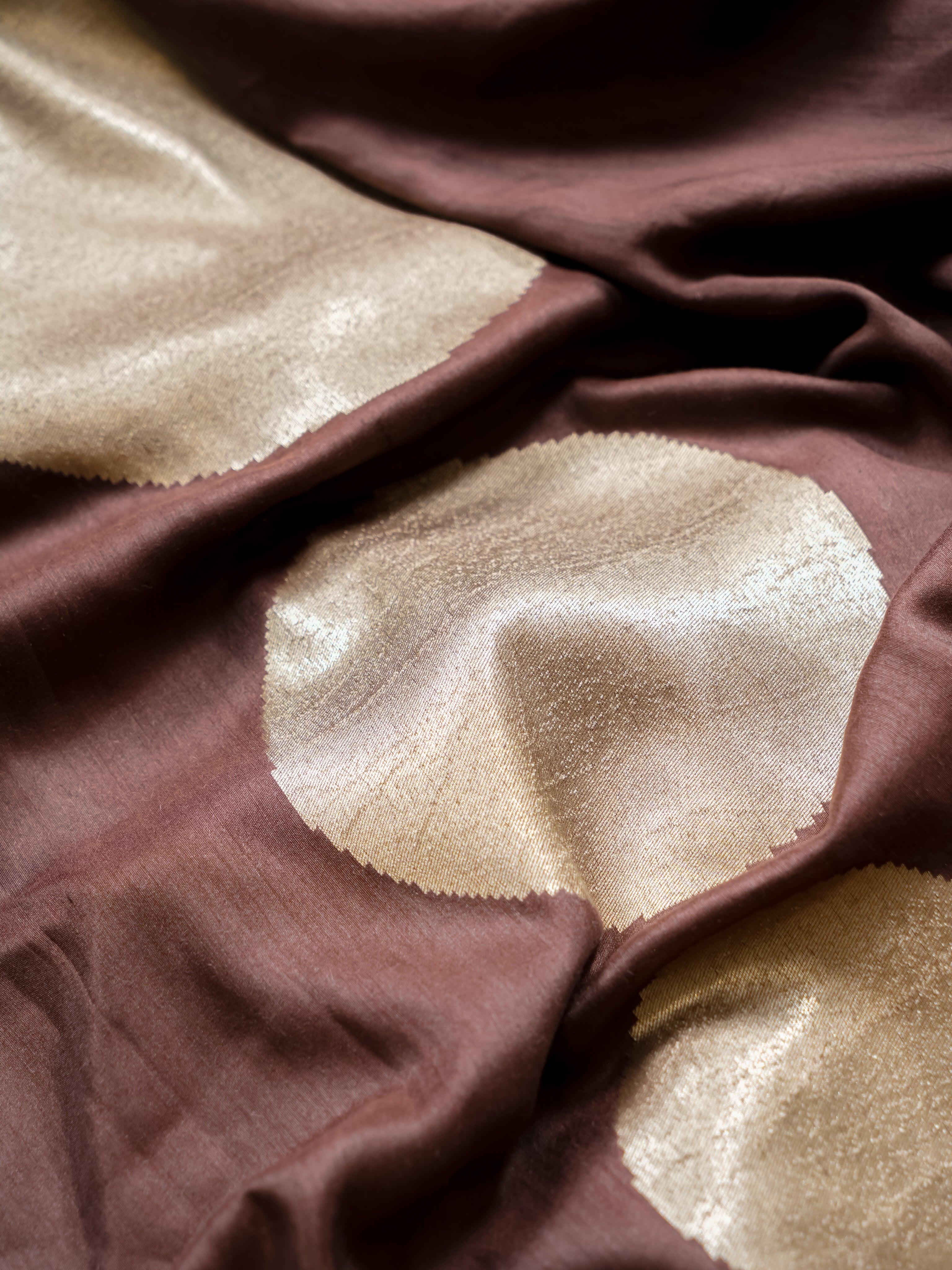 Handwoven Brown Banarasi Moonga Georgette Saree - Sumangal Ekam