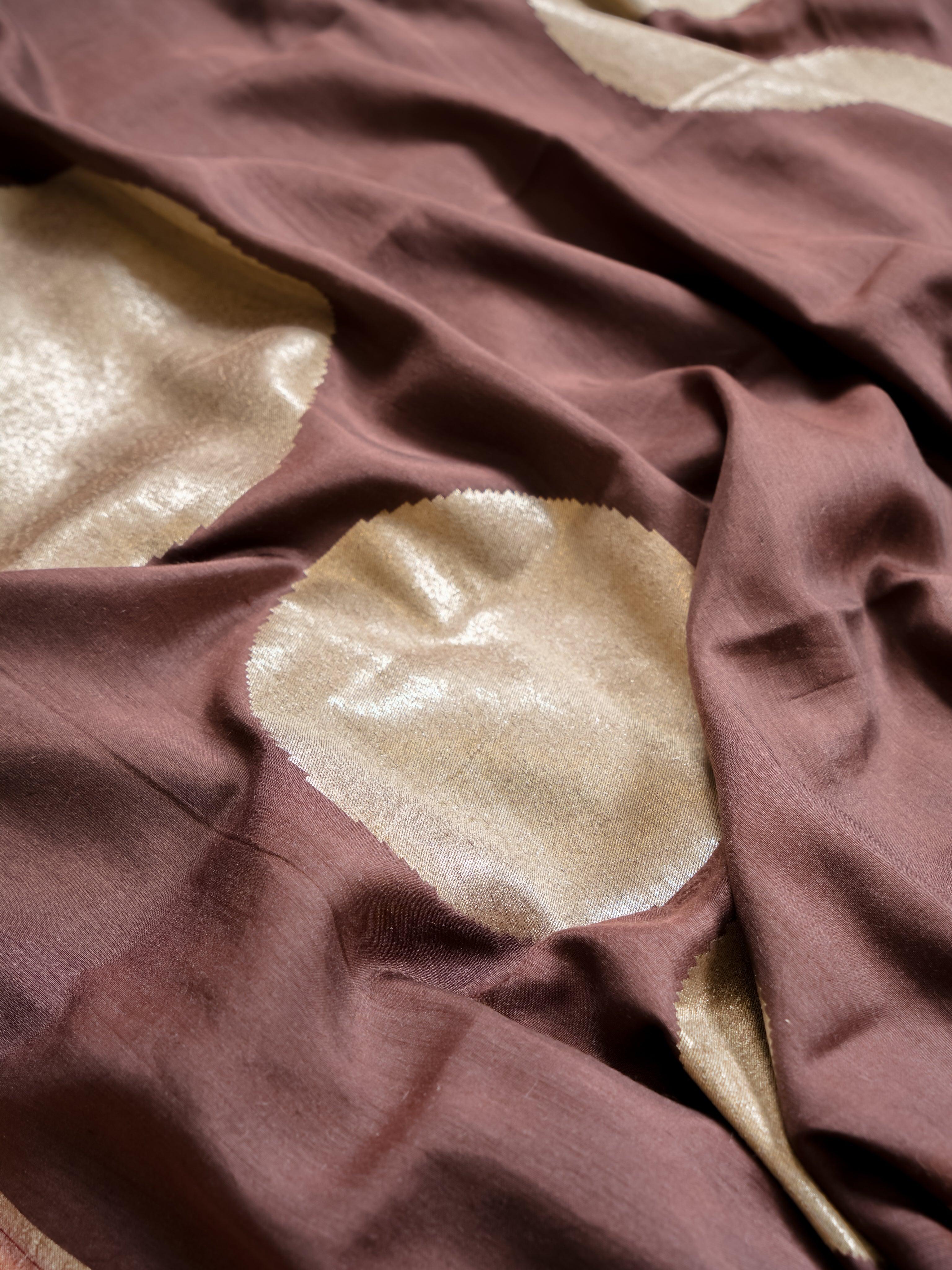 Handwoven Brown Banarasi Moonga Georgette Saree - Sumangal Ekam