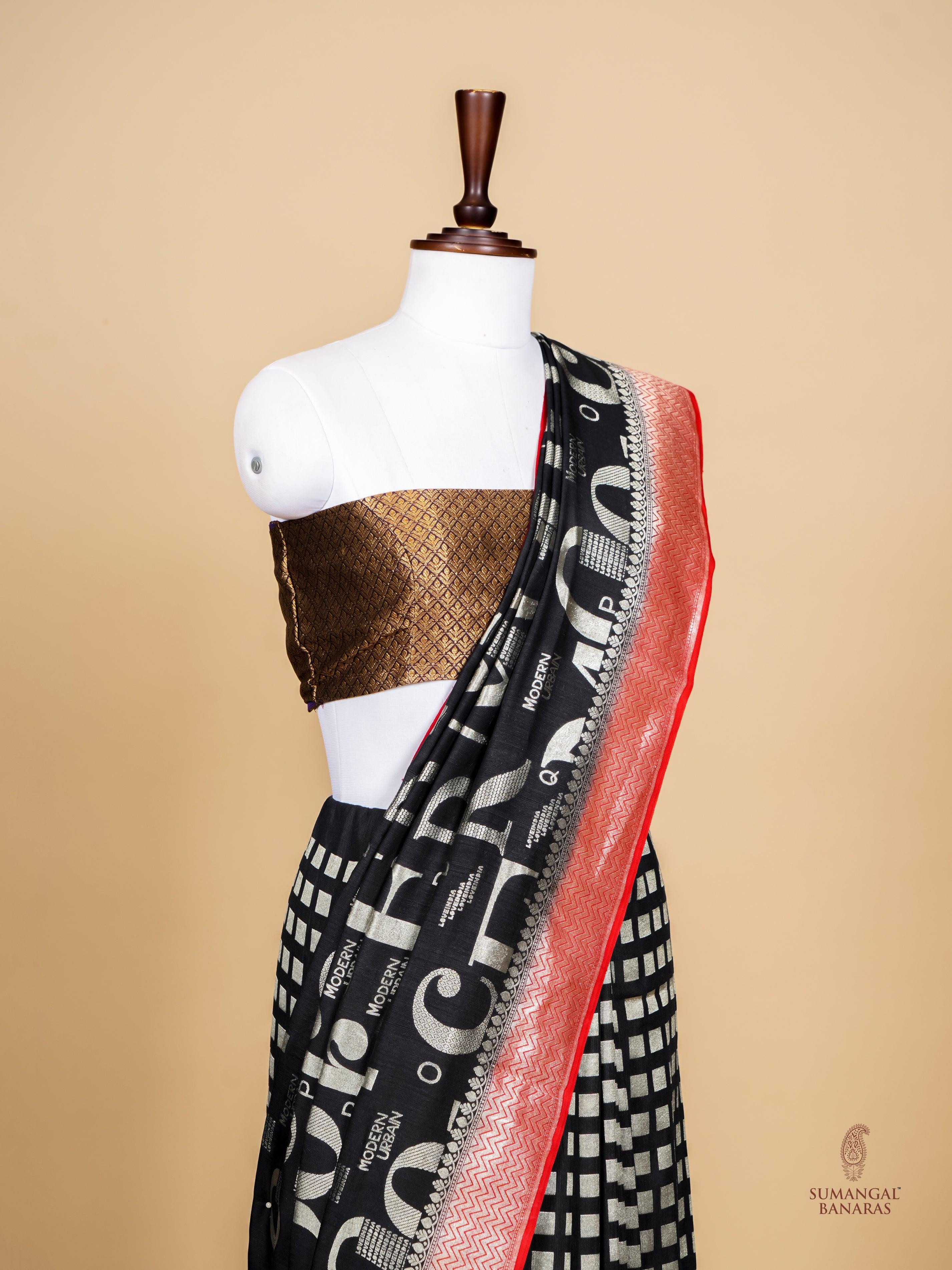 Handwoven Black Banarasi Moonga Silk Saree - Sumangal Ekam