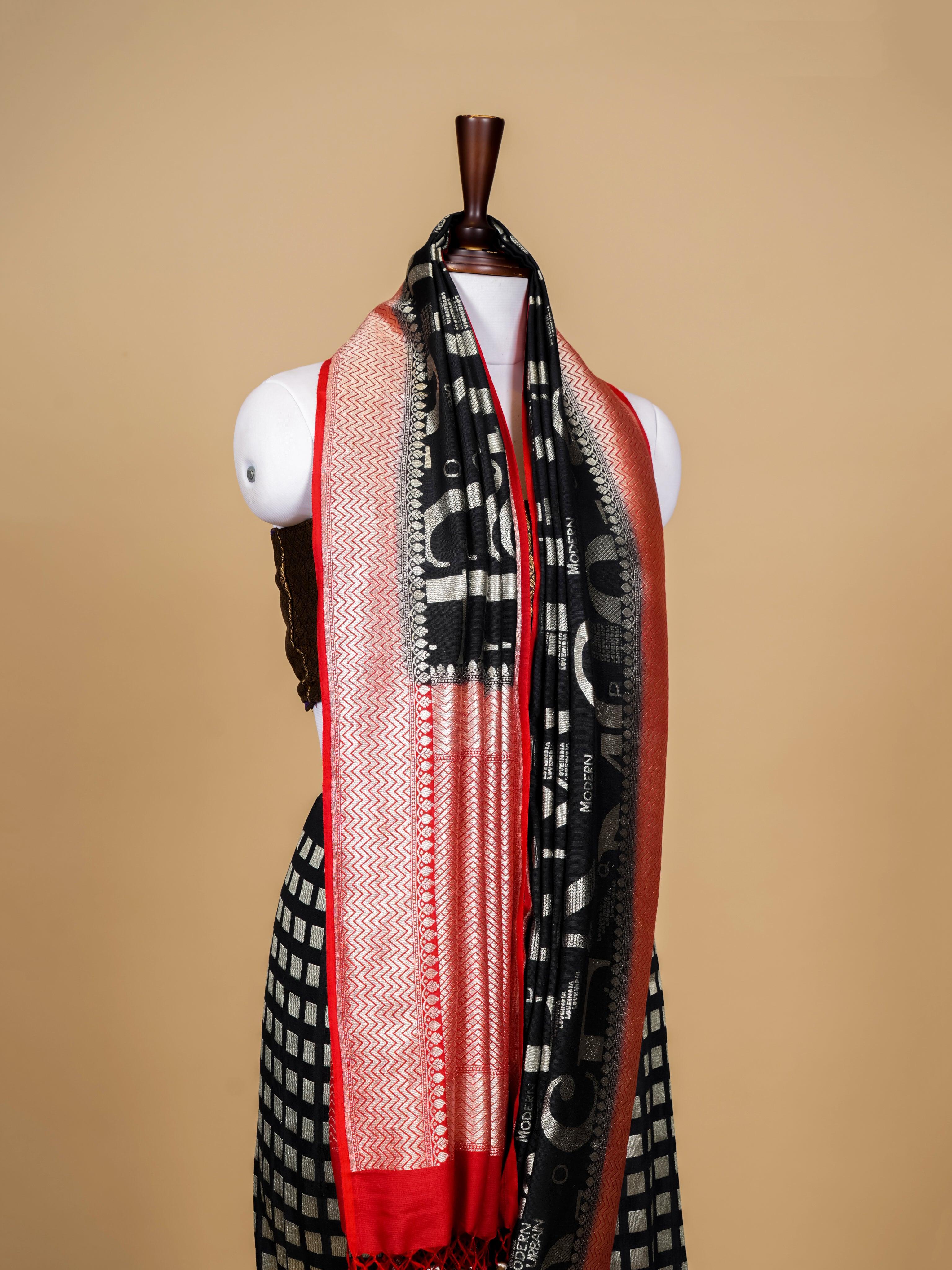 Handwoven Black Banarasi Moonga Silk Saree - Sumangal Ekam