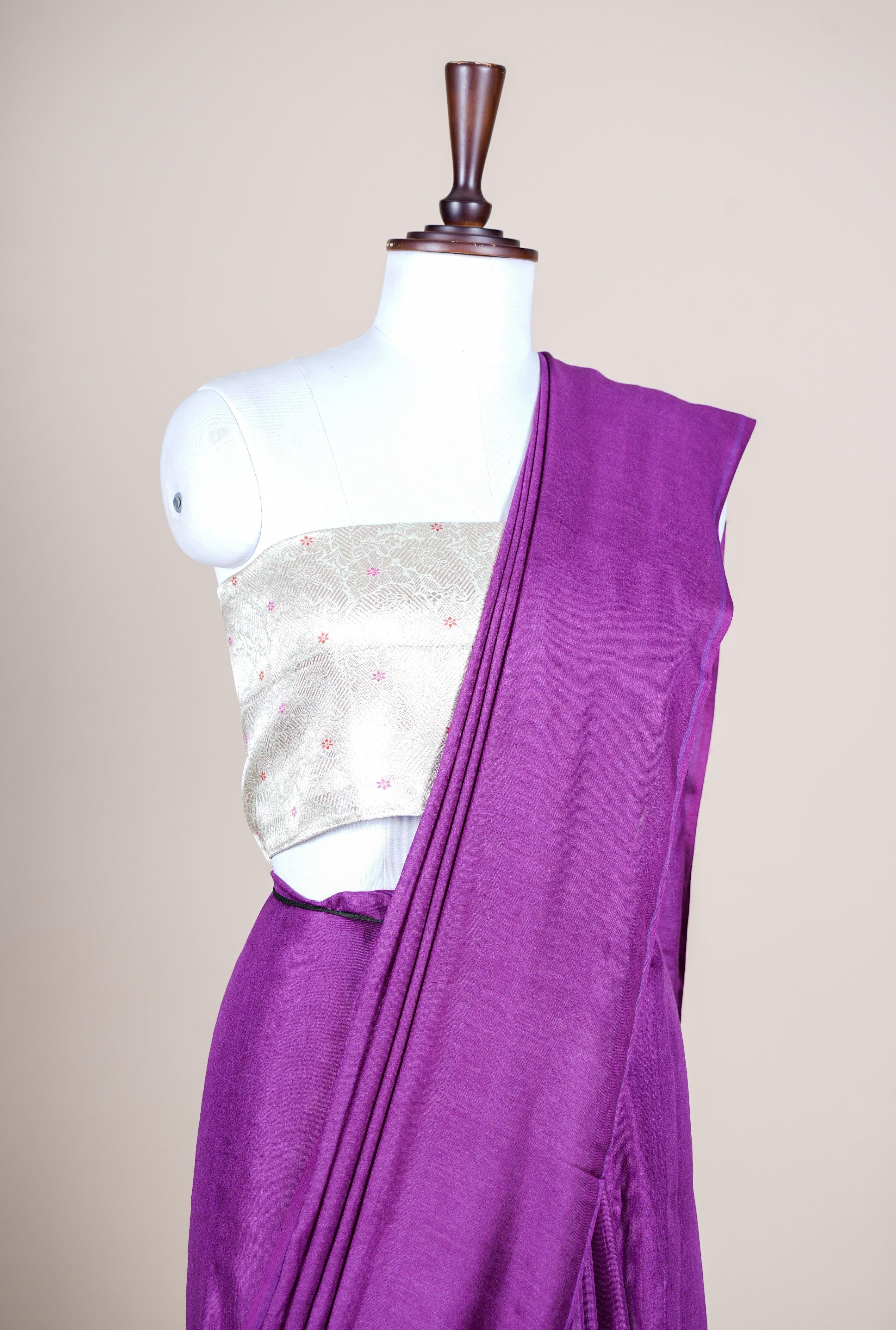 Handwoven Dark Purple Banarasi Handloom Silk Saree - Sumangal Ekam