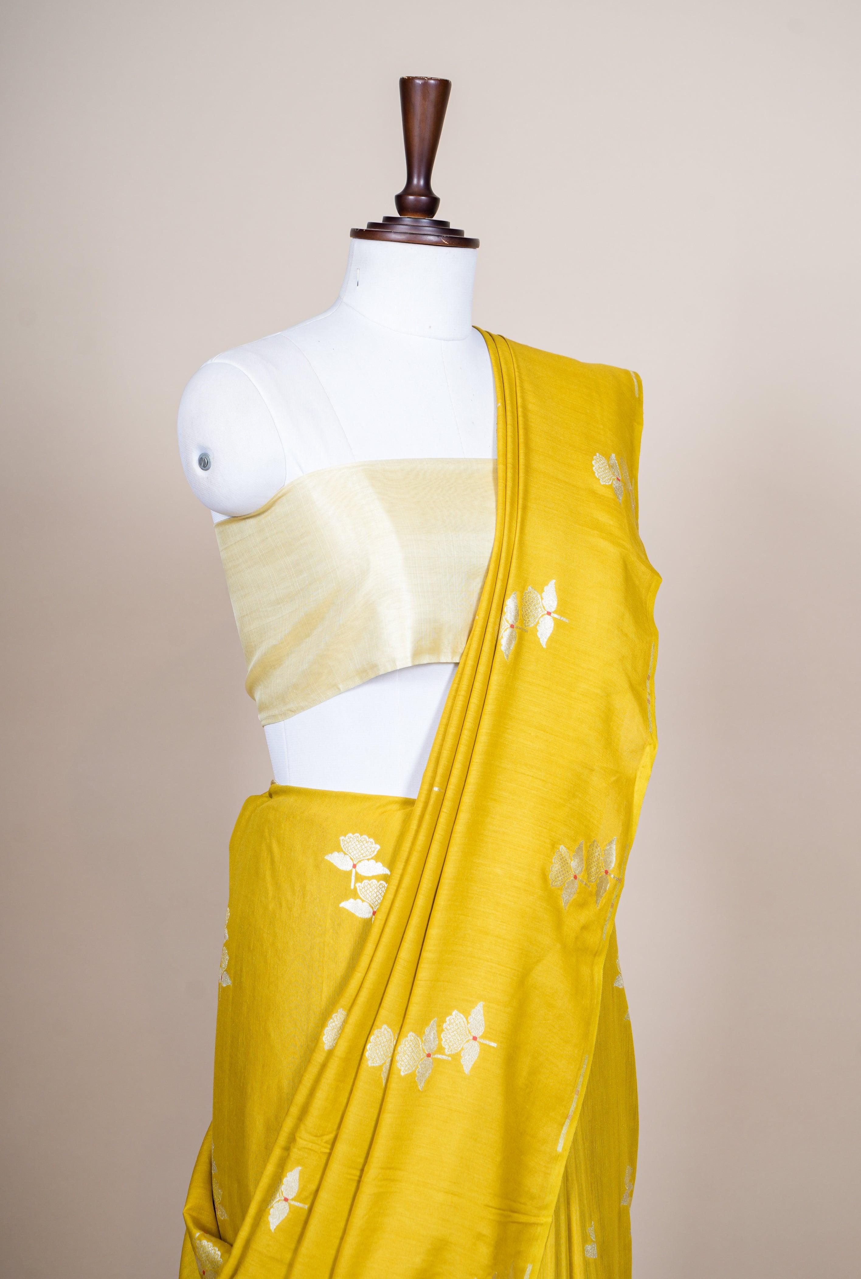 Handwoven Mustard Yellow Banarasi Handloom Silk Saree - Sumangal Ekam