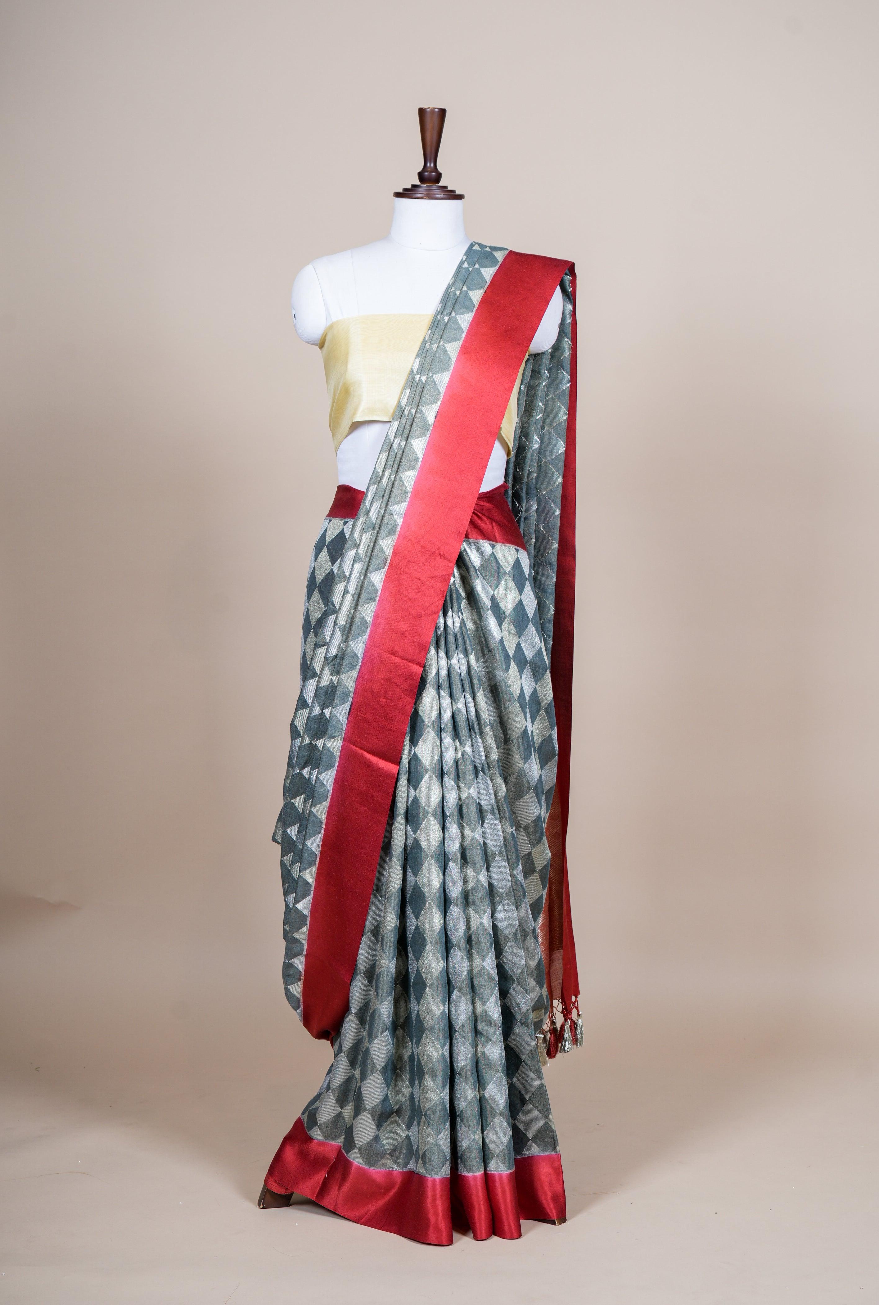Handwoven Dark Gray  Banarasi Handloom Silk Saree - Sumangal Ekam