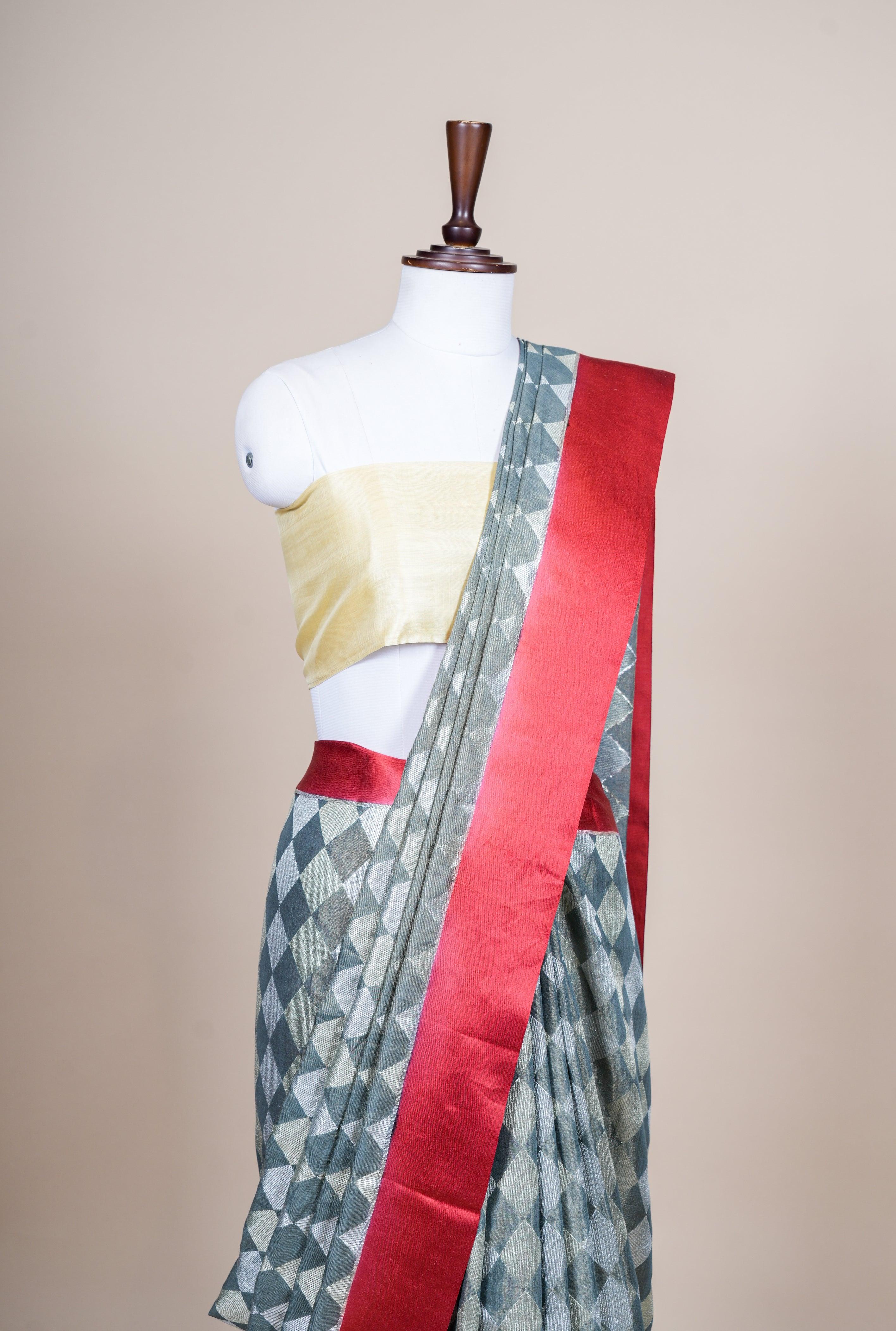 Handwoven Dark Gray  Banarasi Handloom Silk Saree - Sumangal Ekam
