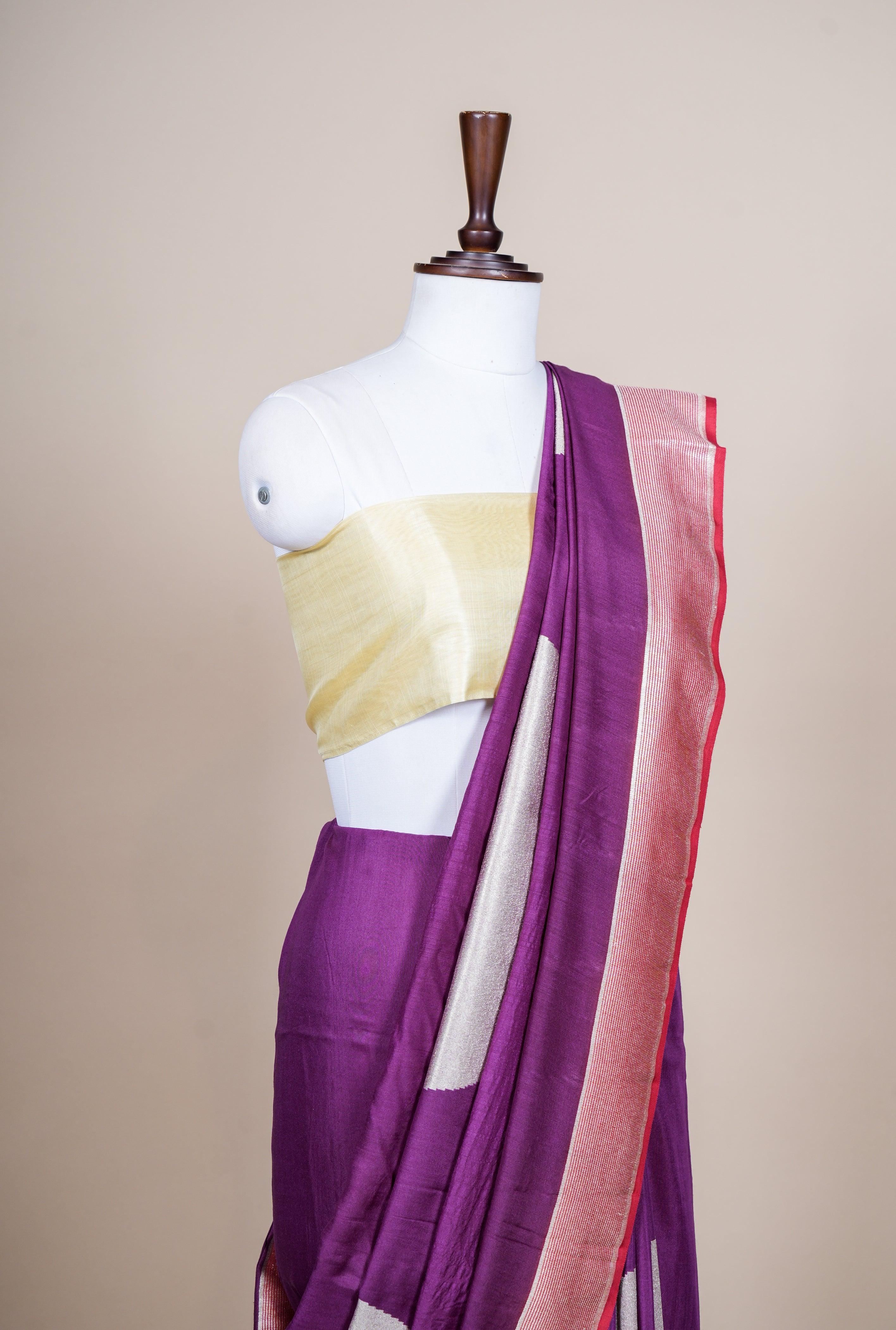 Handwoven Dark Purple Banarasi Handloom Silk Saree - Sumangal Ekam