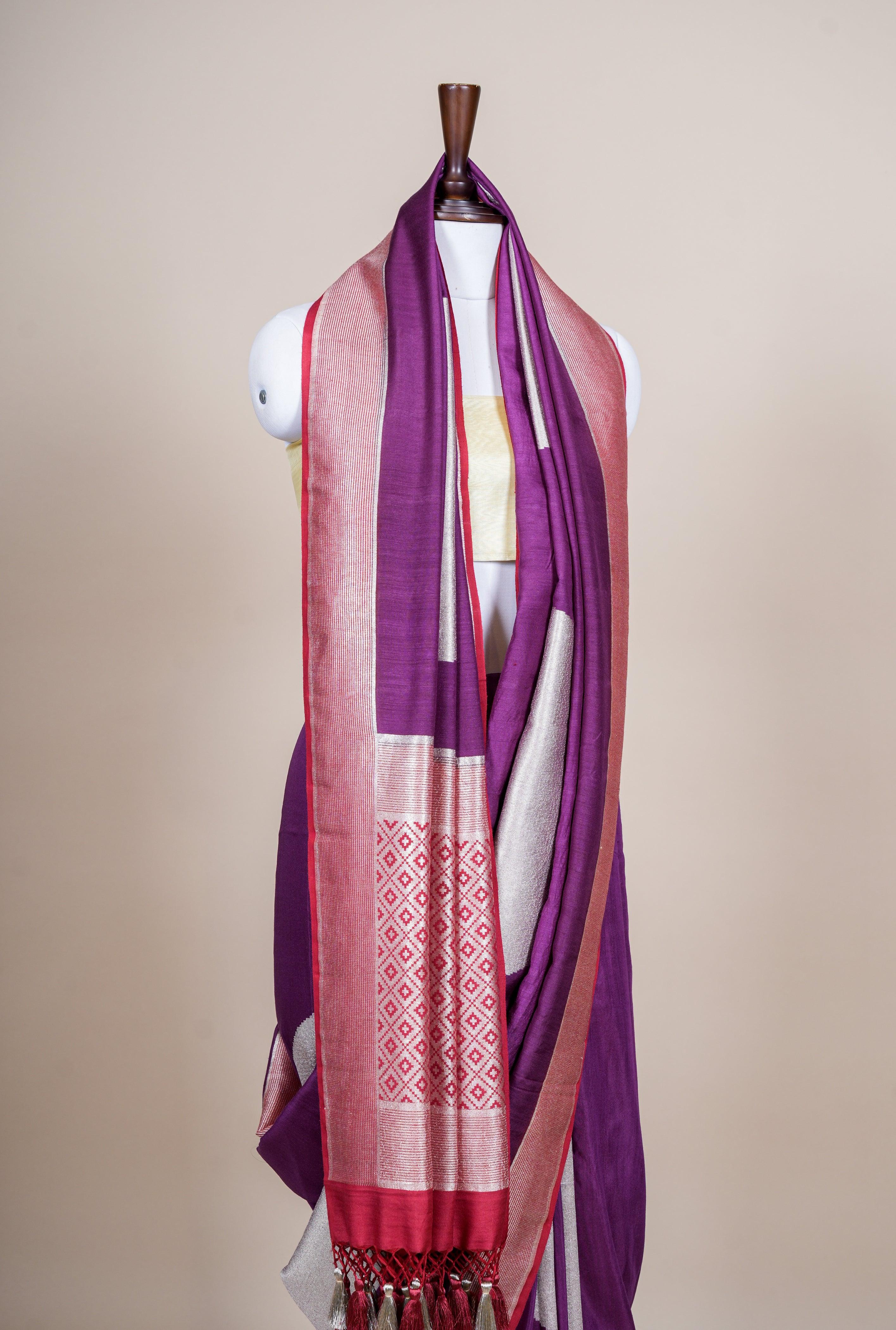 Handwoven Dark Purple Banarasi Handloom Silk Saree - Sumangal Ekam