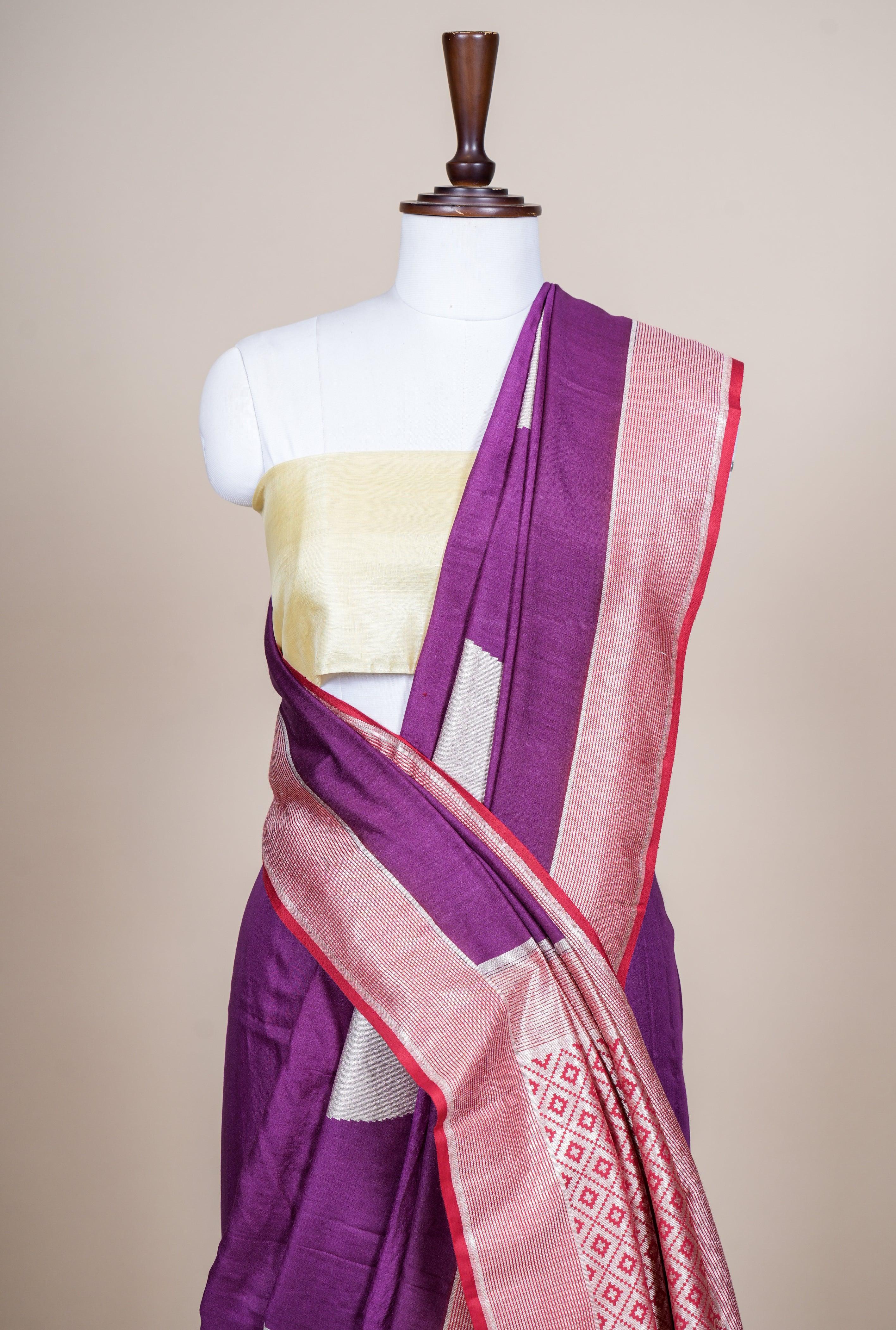 Handwoven Dark Purple Banarasi Handloom Silk Saree - Sumangal Ekam