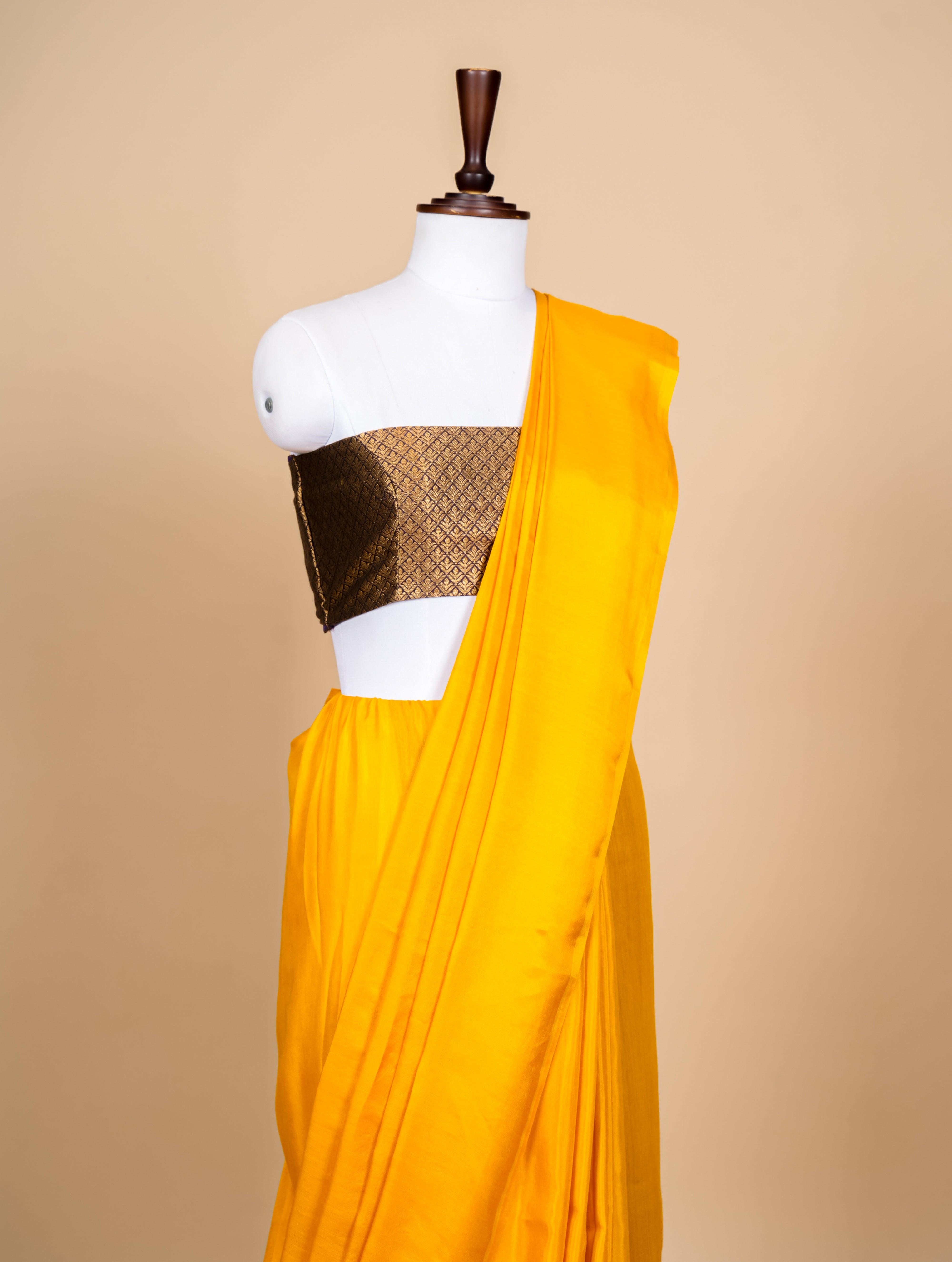 Handwoven Yellow Banarasi Moonga Soft Silk Saree - Sumangal Ekam