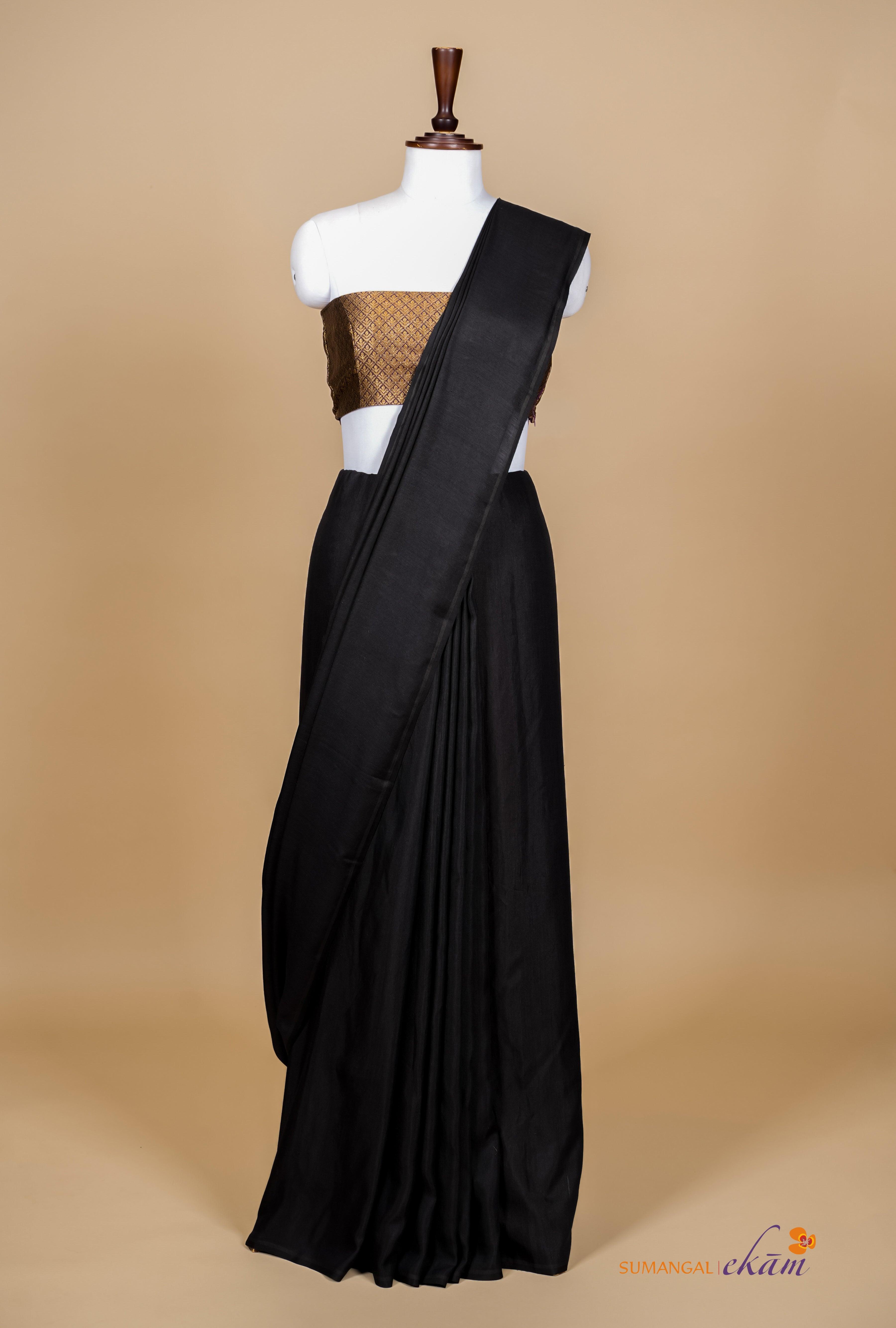 Handwoven Black Banarasi Silk Saree - Sumangal Ekam