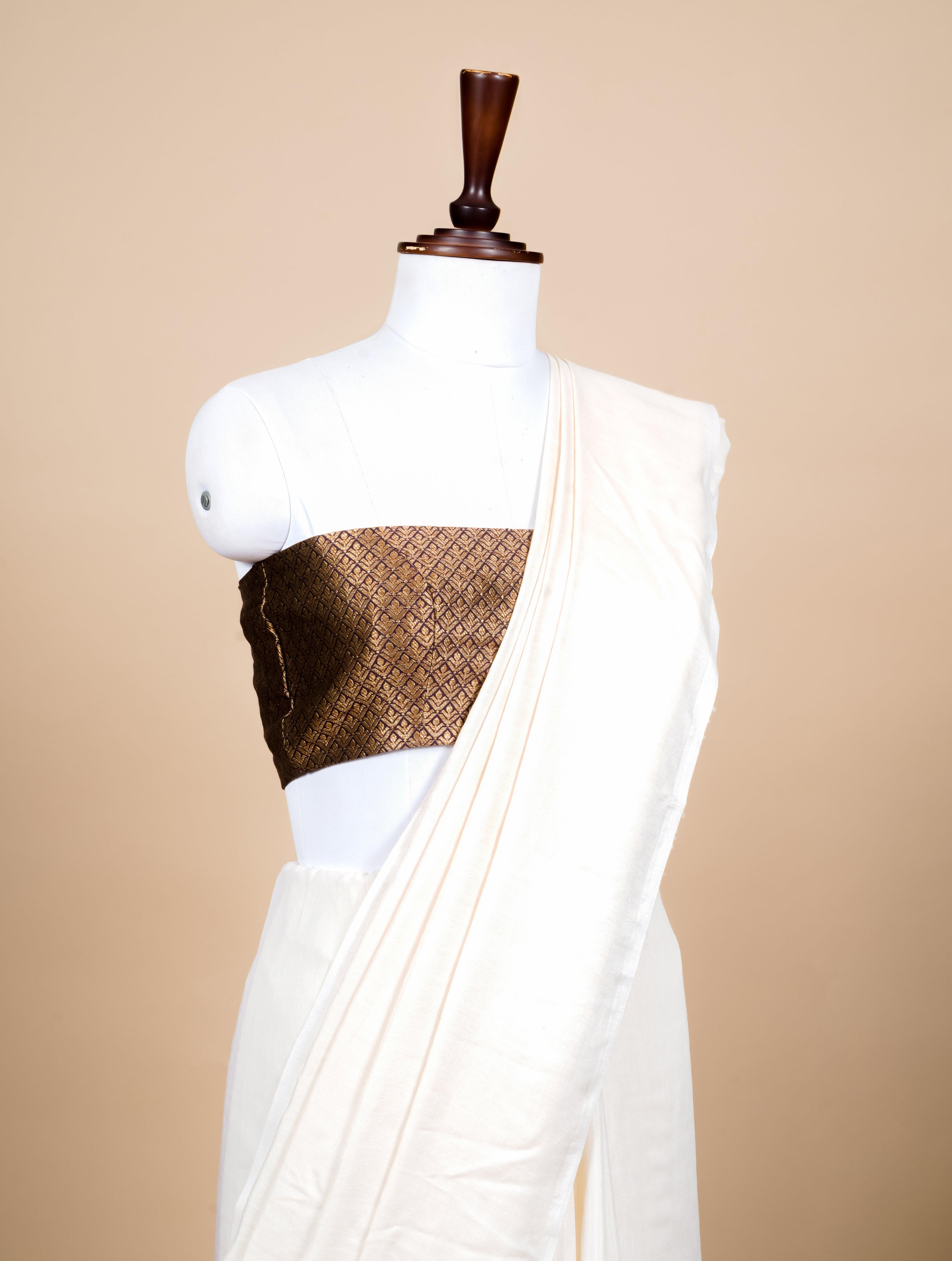 Handwoven White Banarasi Linen Tissue Silk Saree - Sumangal Ekam