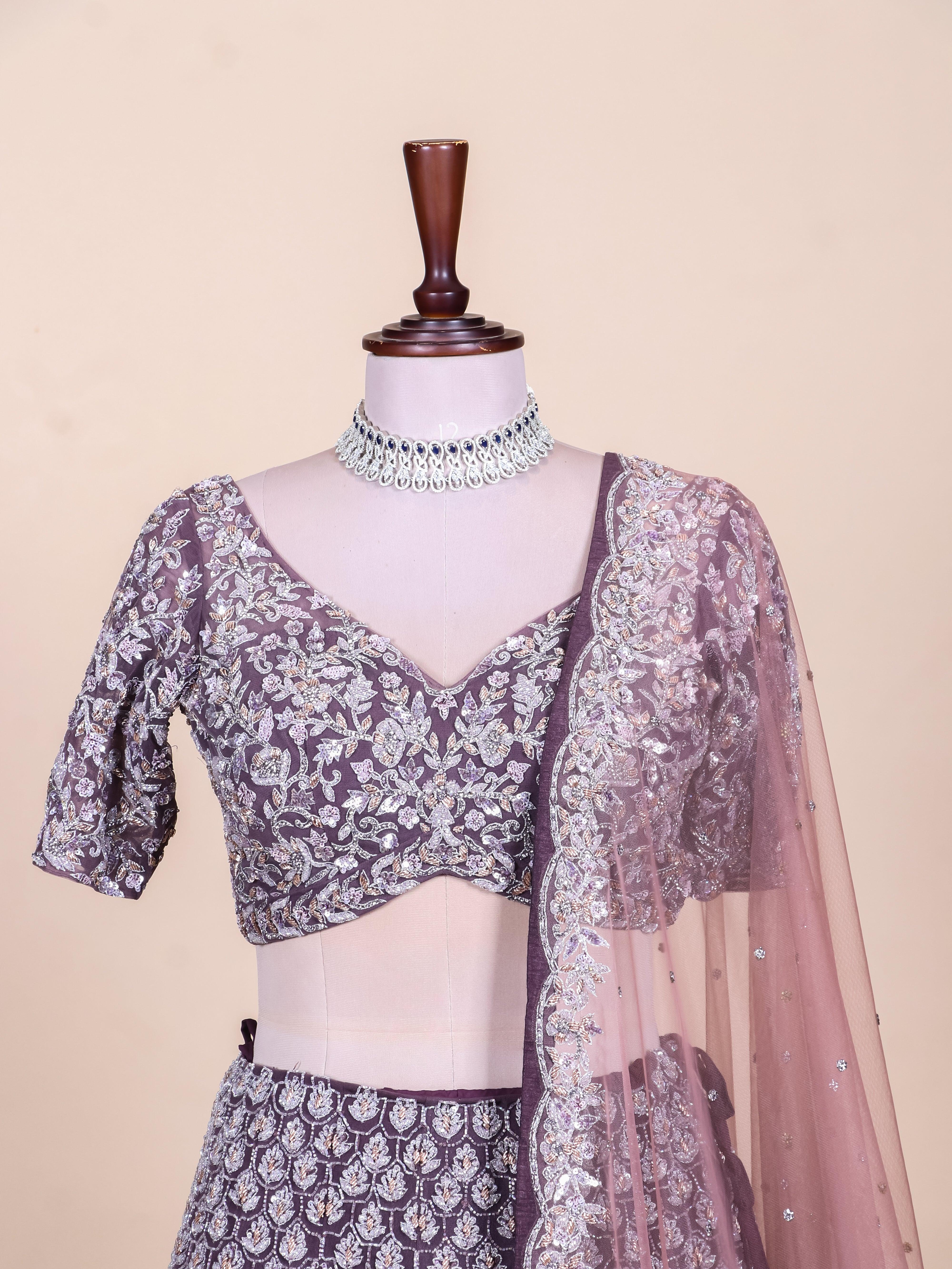 Designer Dark Coffee Brown Silk Party Wear Lehenga - Sumangal Ekam