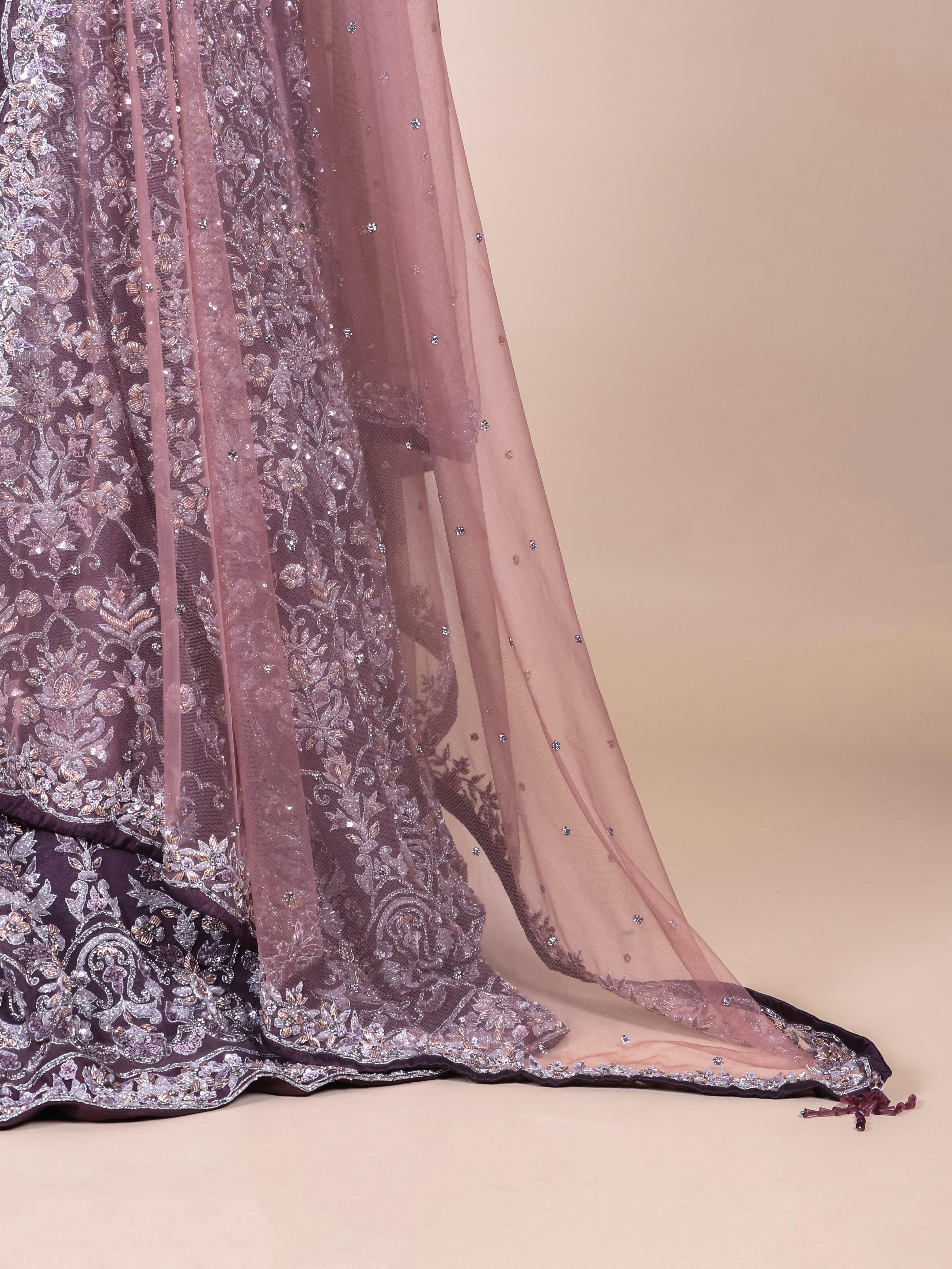 Designer Dark Coffee Brown Silk Party Wear Lehenga - Sumangal Ekam
