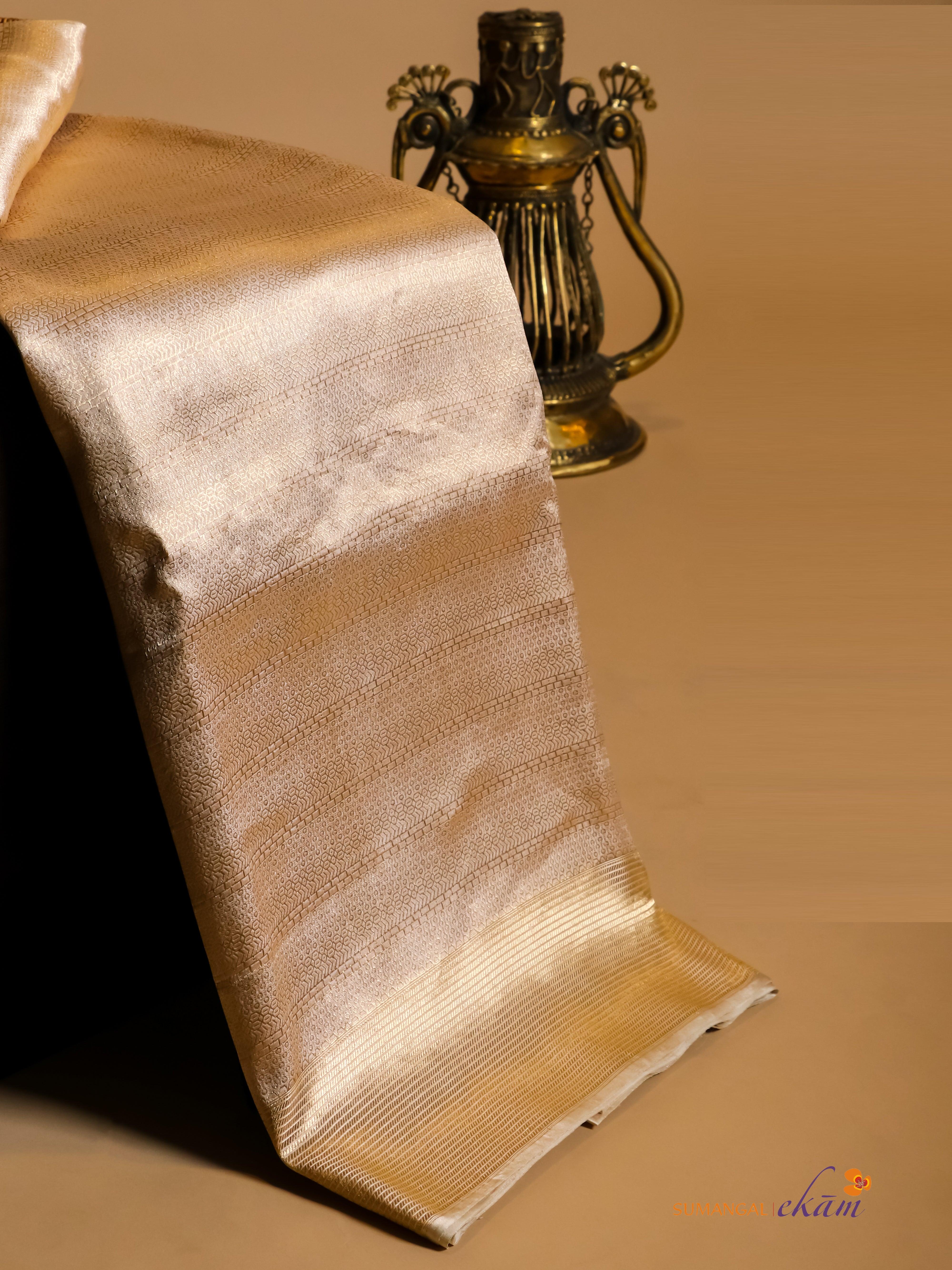 Handwoven Golden Banarasi Katan Silk Saree - Sumangal Ekam