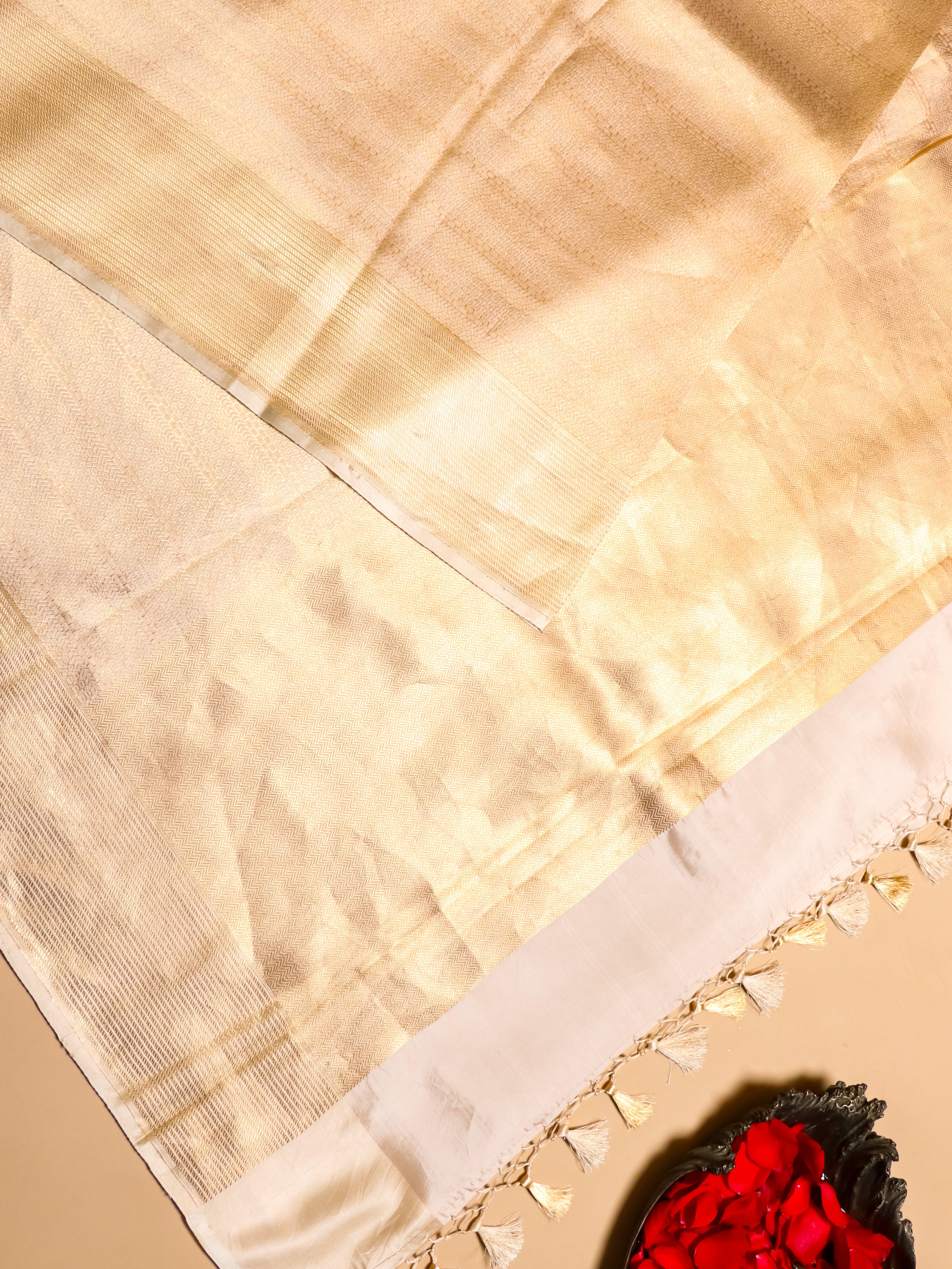 Handwoven Golden Banarasi Katan Silk Saree - Sumangal Ekam