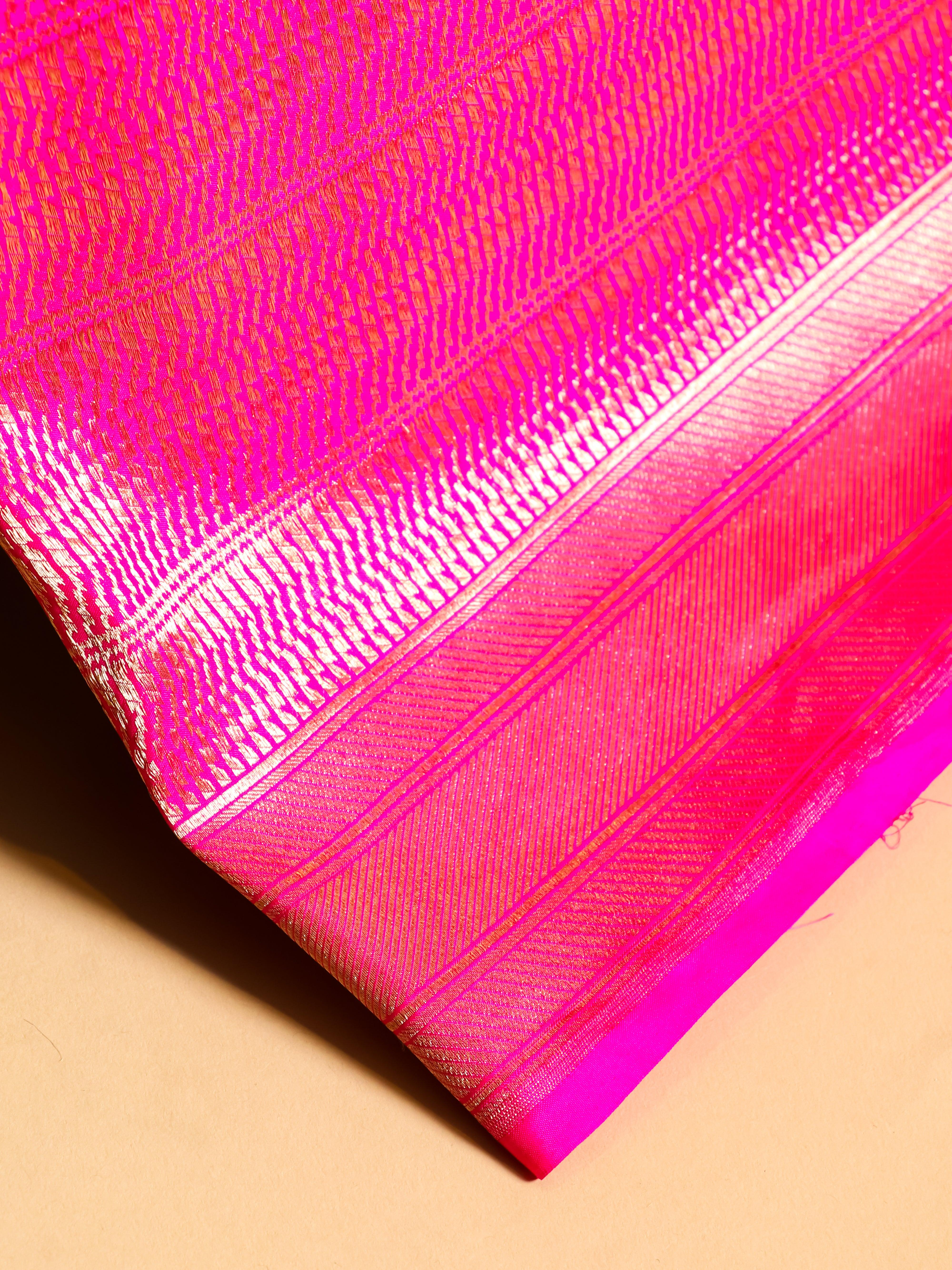 Handwoven Pink Banarasi Katan Silk Saree - Sumangal Ekam