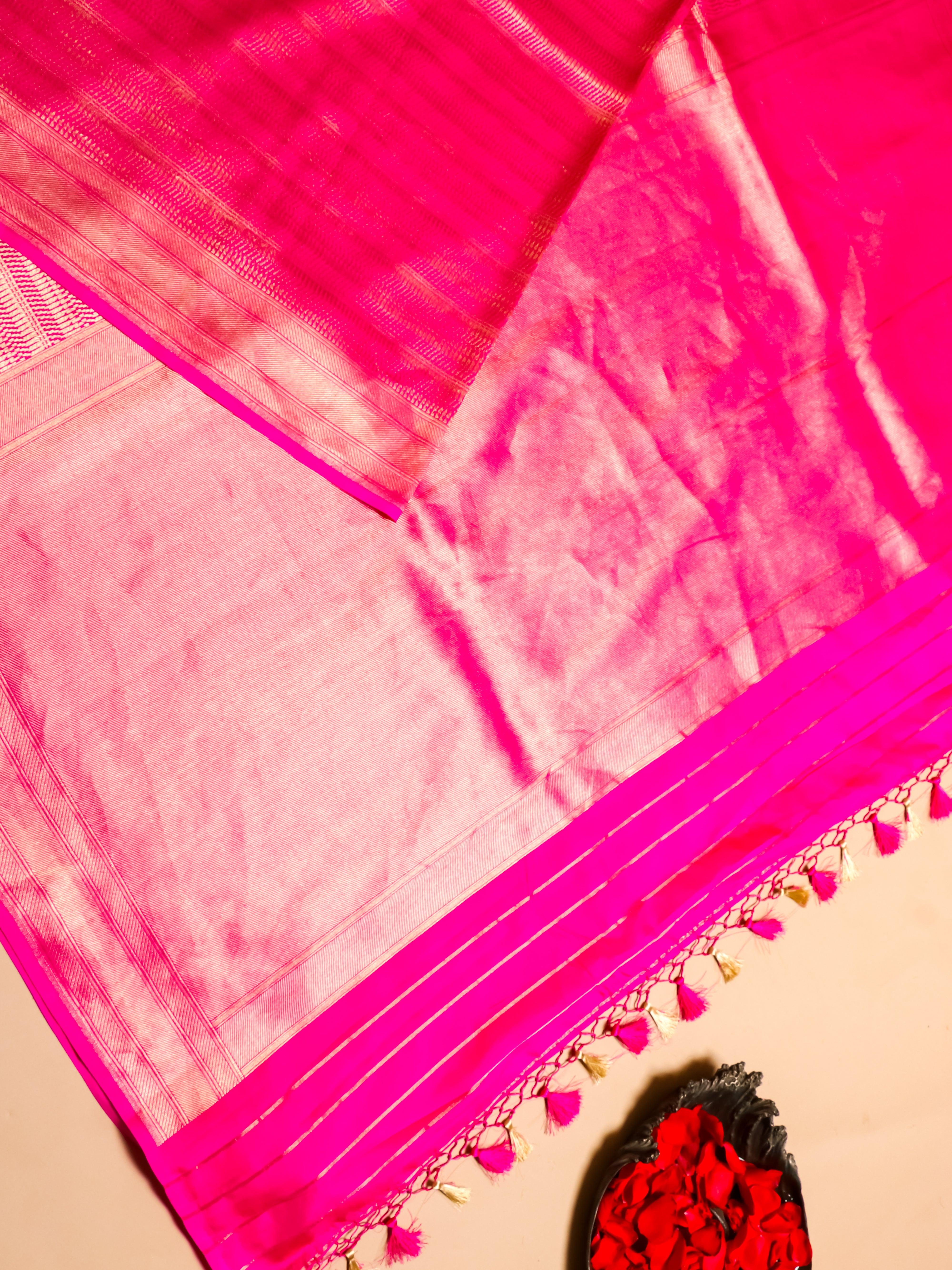 Handwoven Pink Banarasi Katan Silk Saree - Sumangal Ekam