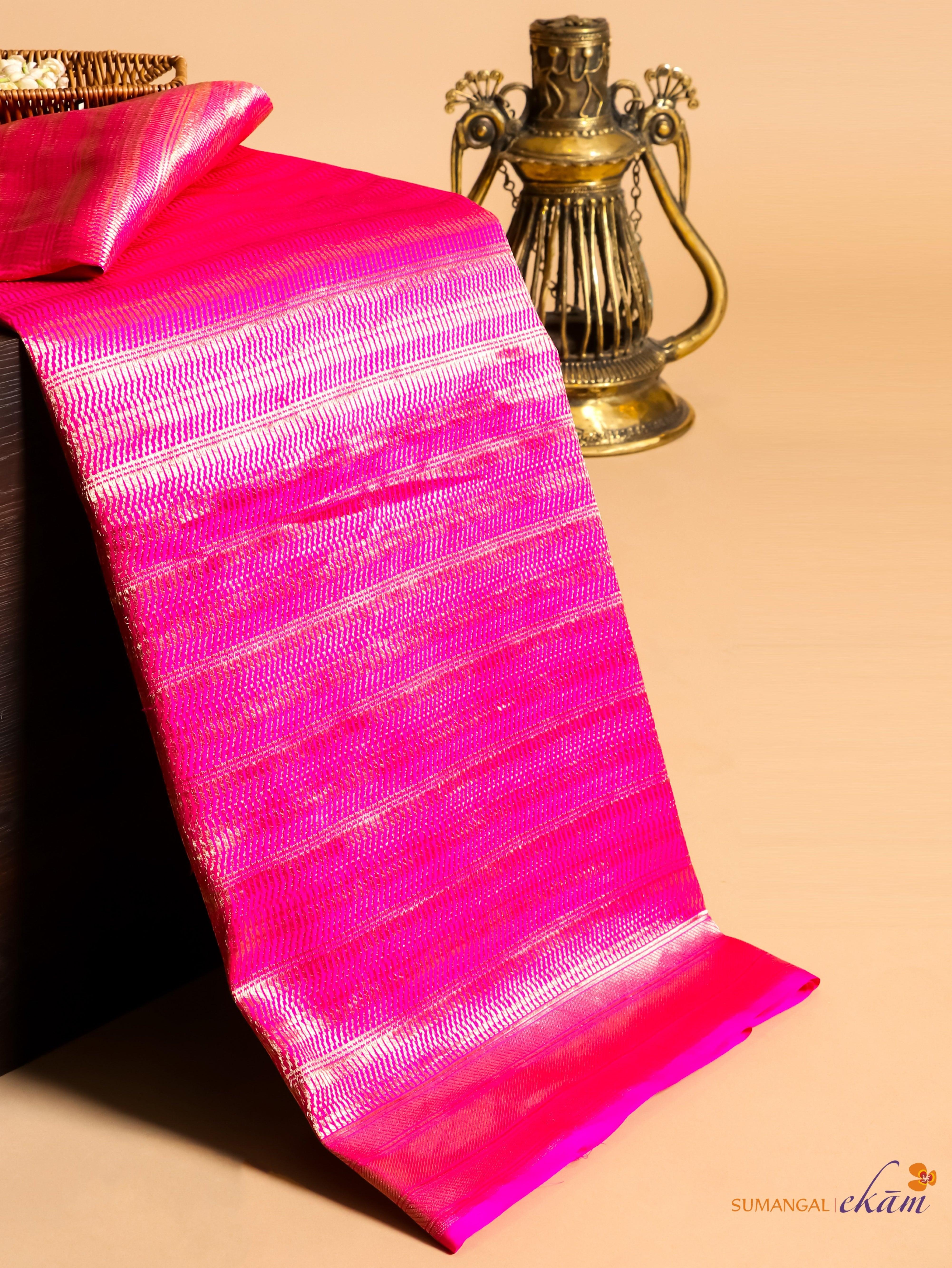 Handwoven Pink Banarasi Katan Silk Saree - Sumangal Ekam