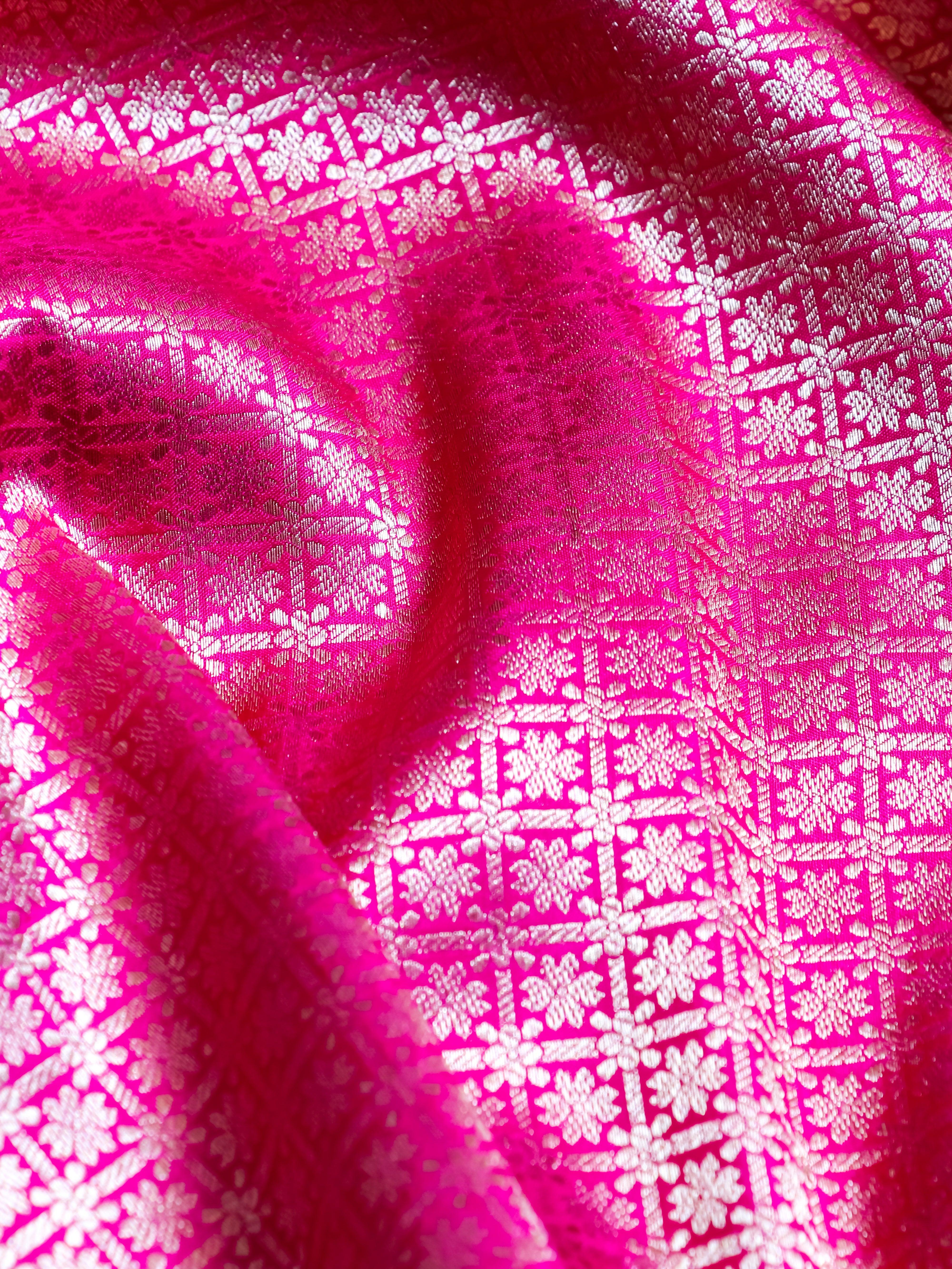 Handwoven Pink Banarasi Katan Silk Saree - Sumangal Ekam