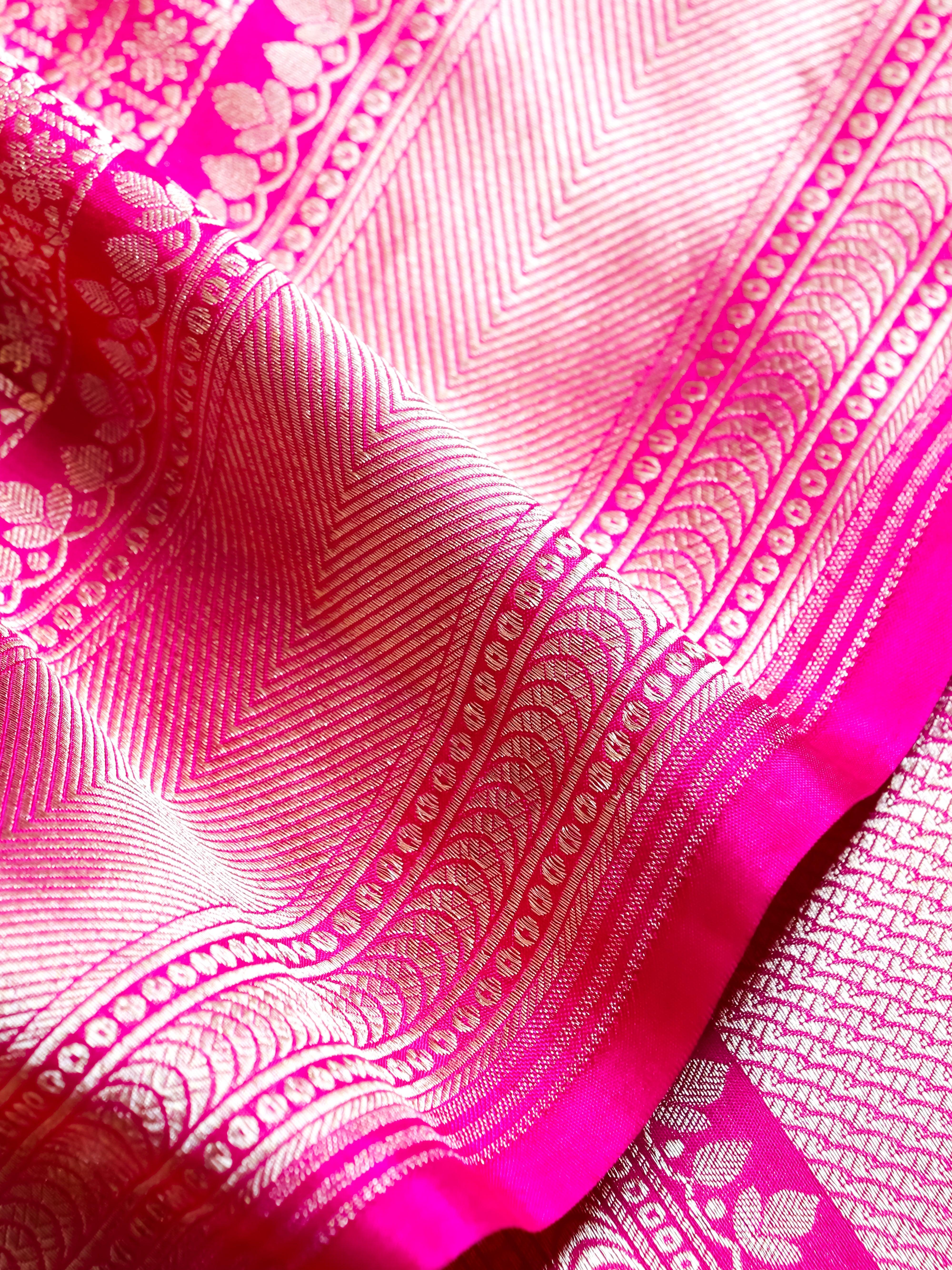 Handwoven Pink Banarasi Katan Silk Saree - Sumangal Ekam