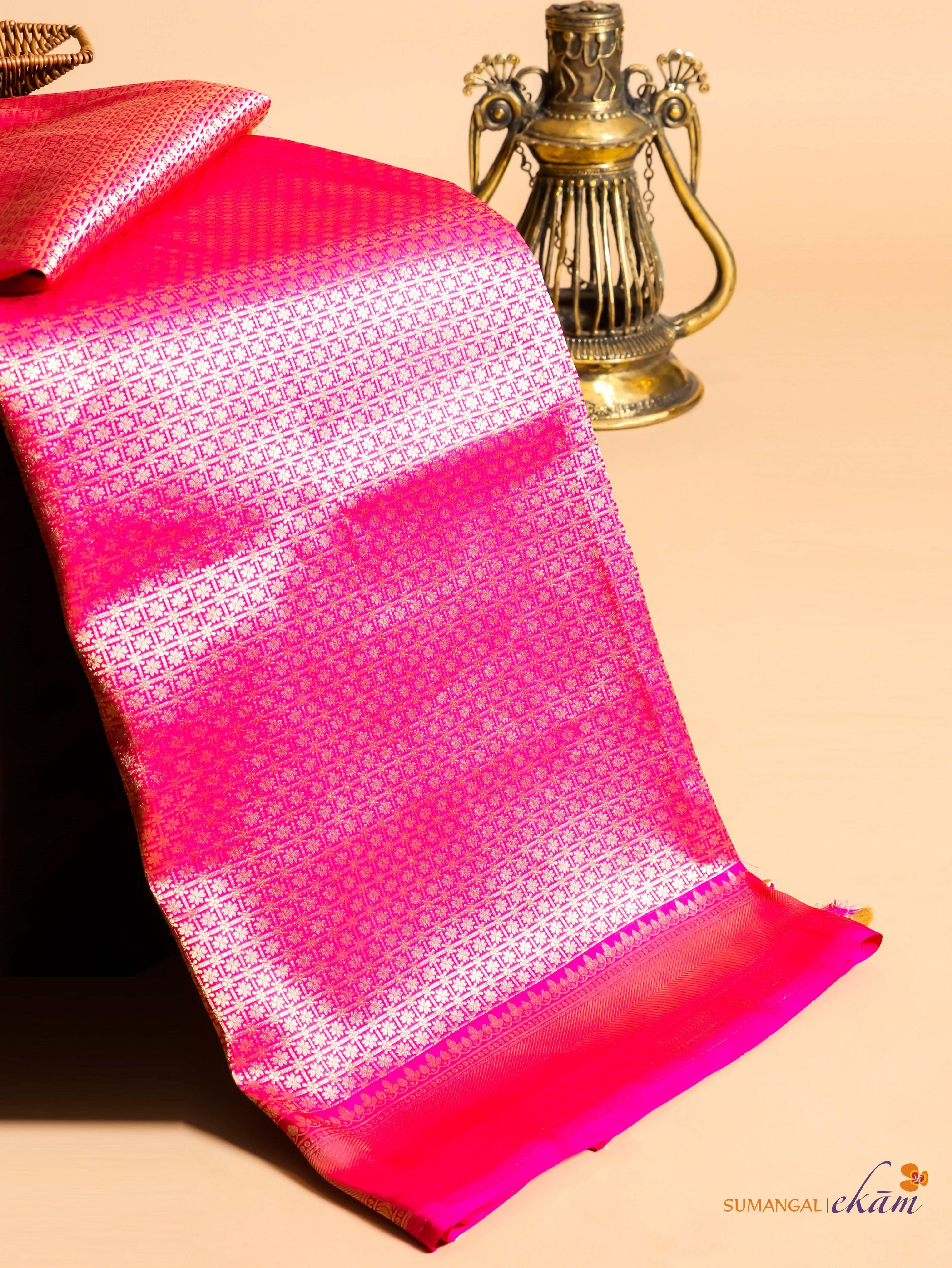 Handwoven Pink Banarasi Katan Silk Saree - Sumangal Ekam