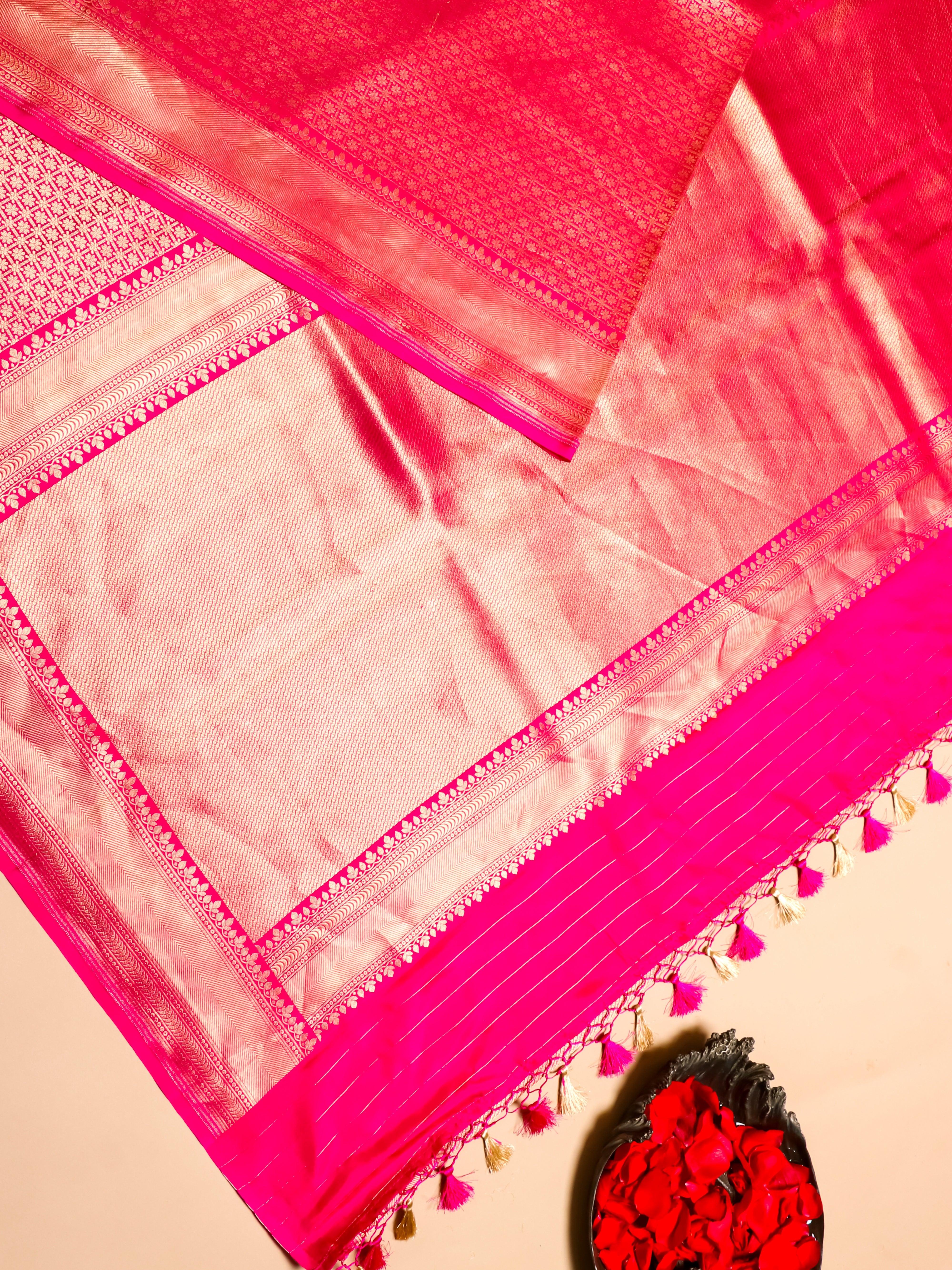 Handwoven Pink Banarasi Katan Silk Saree - Sumangal Ekam