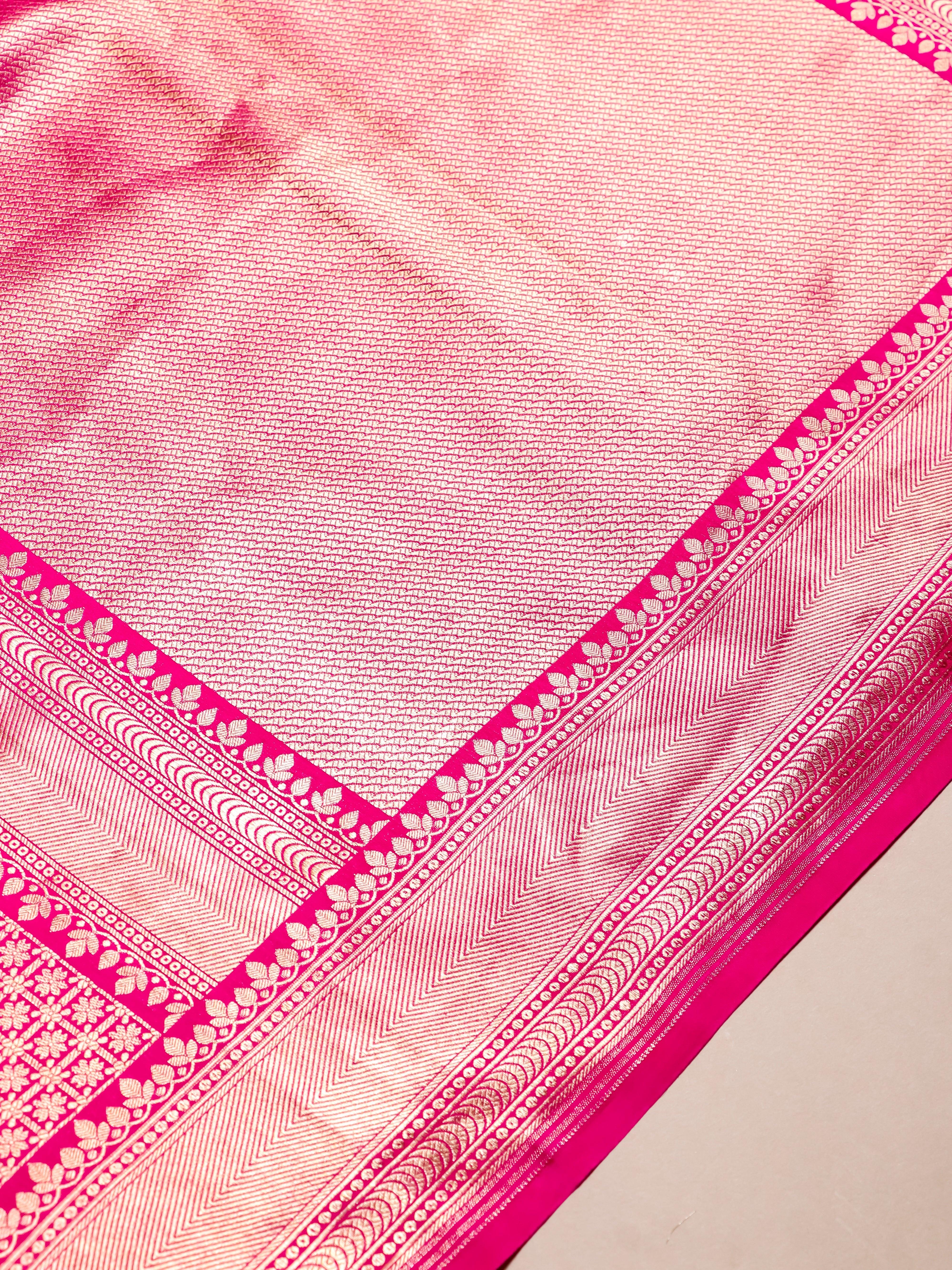 Handwoven Pink Banarasi Katan Silk Saree - Sumangal Ekam
