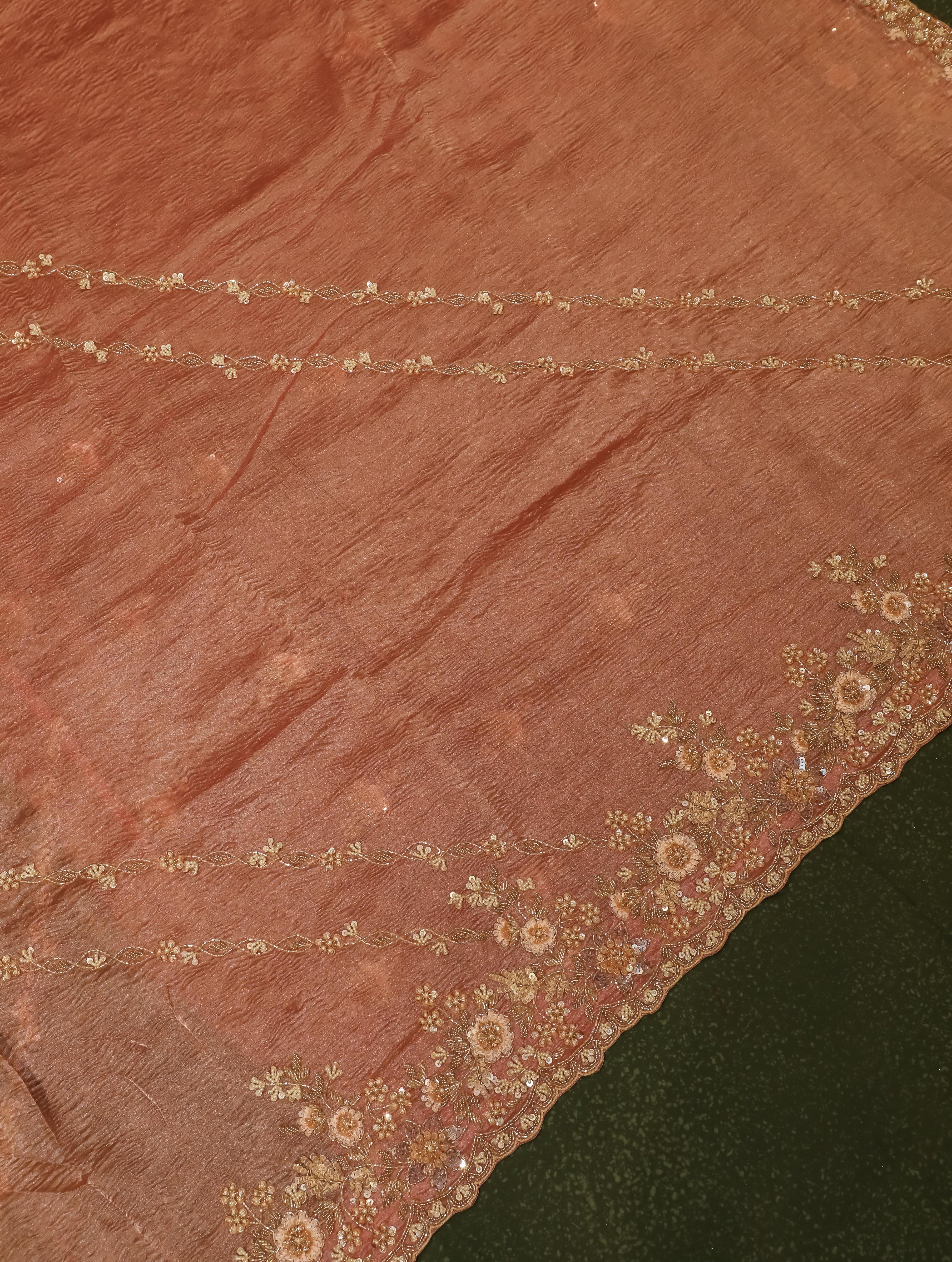 Designer Rust Tissue Silk Saree - Sumangal Ekam
