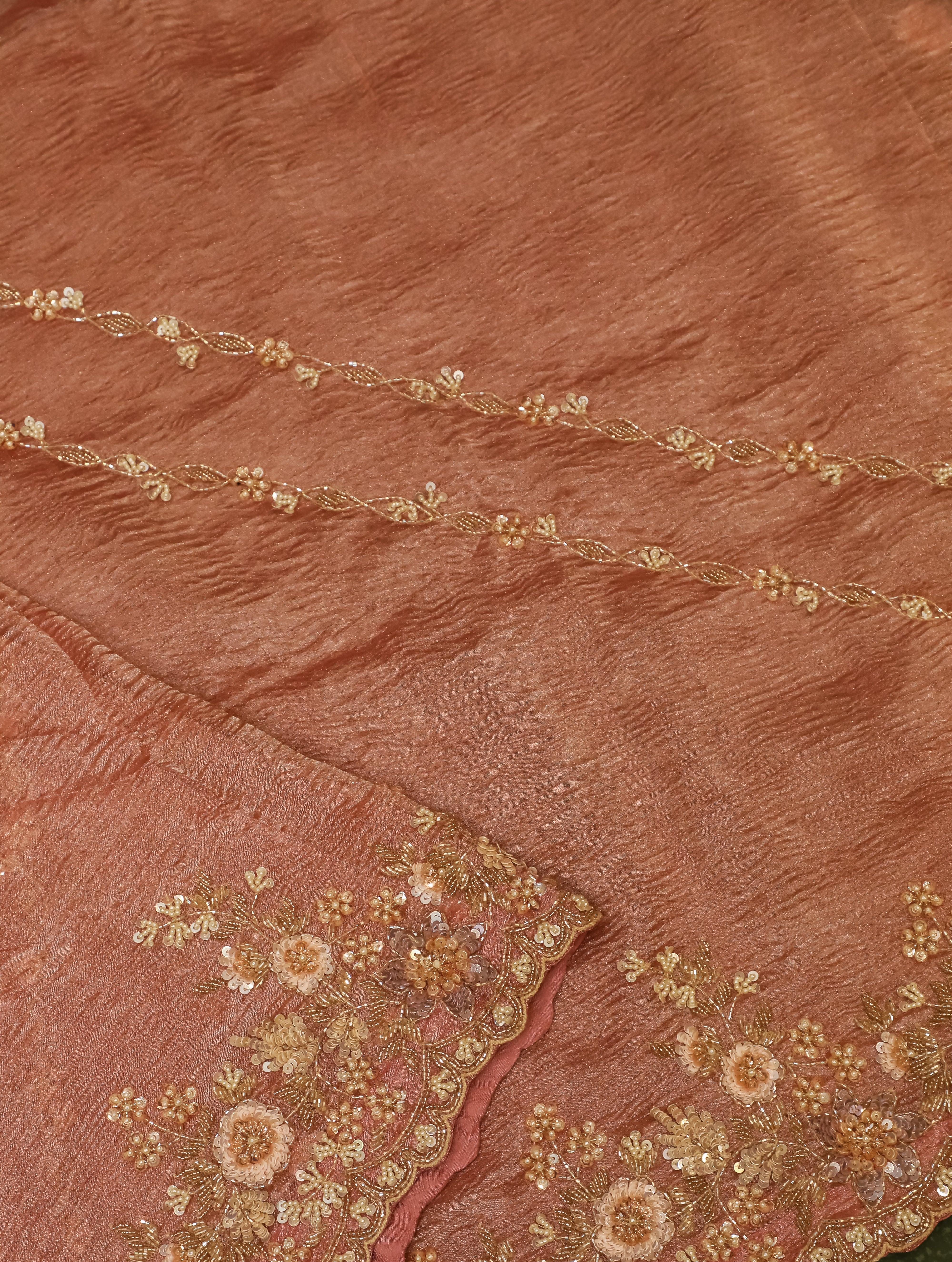 Designer Rust Tissue Silk Saree - Sumangal Ekam