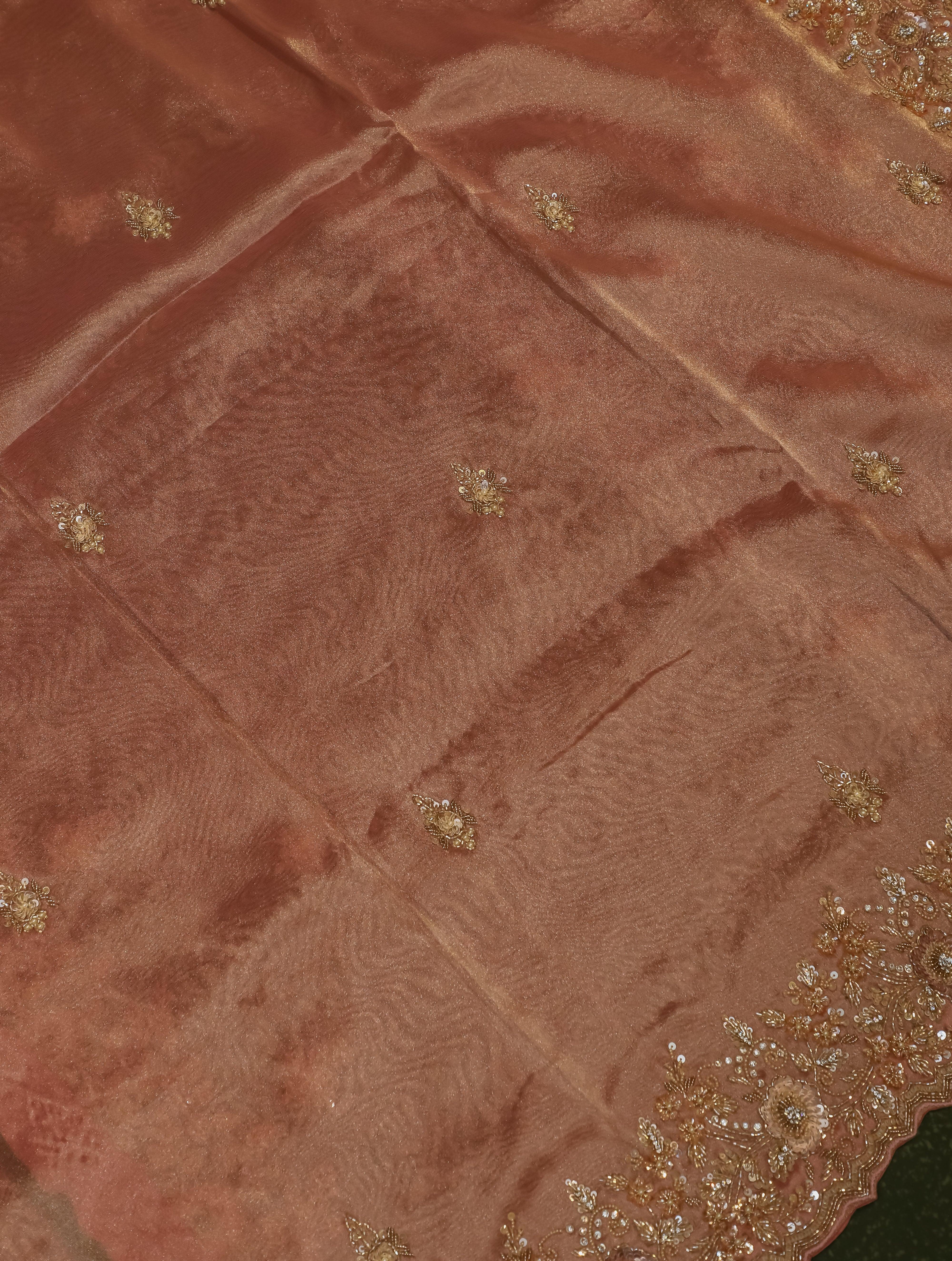 Designer Peach Tissue Silk Saree - Sumangal Ekam