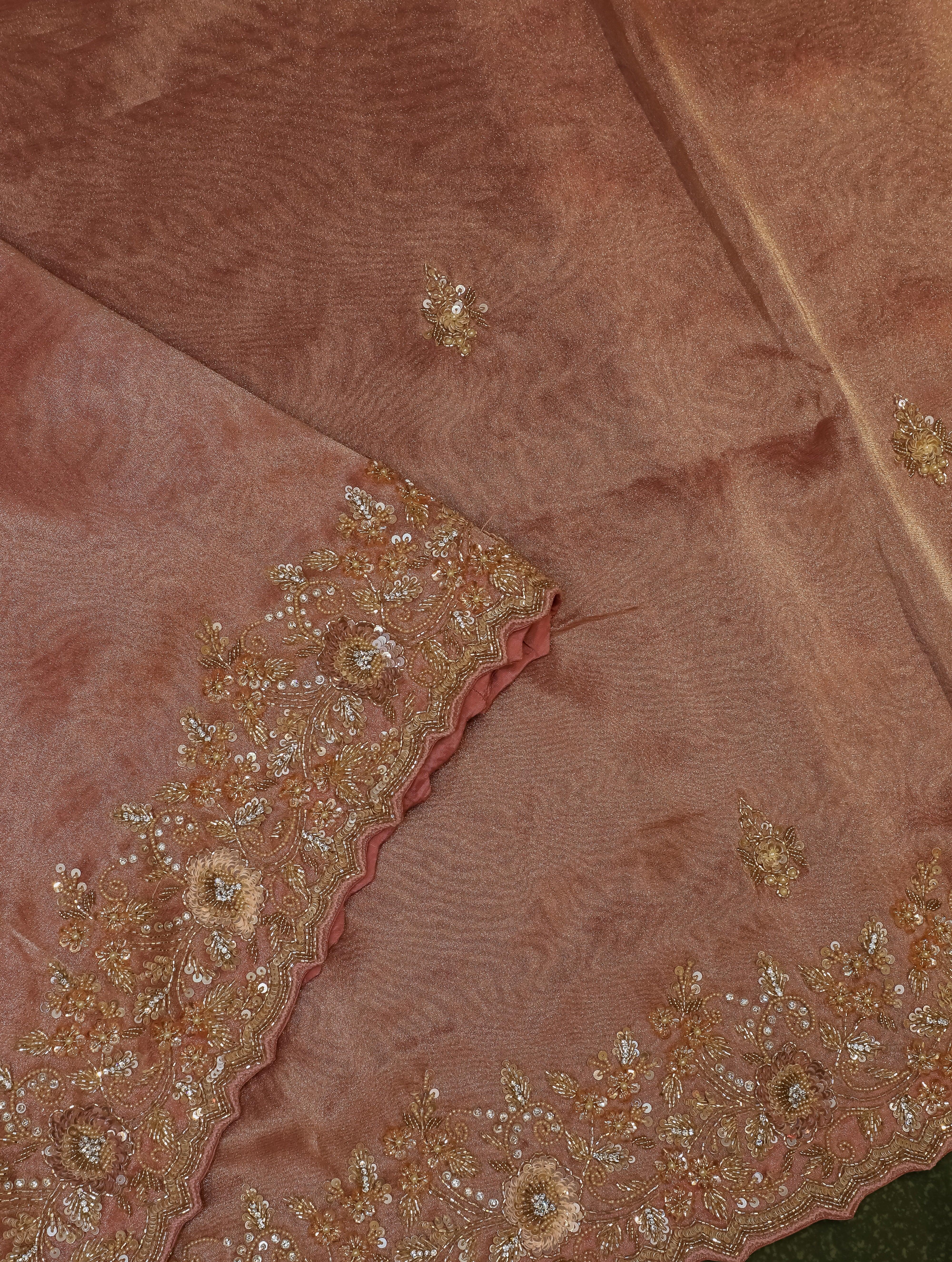 Designer Peach Tissue Silk Saree - Sumangal Ekam