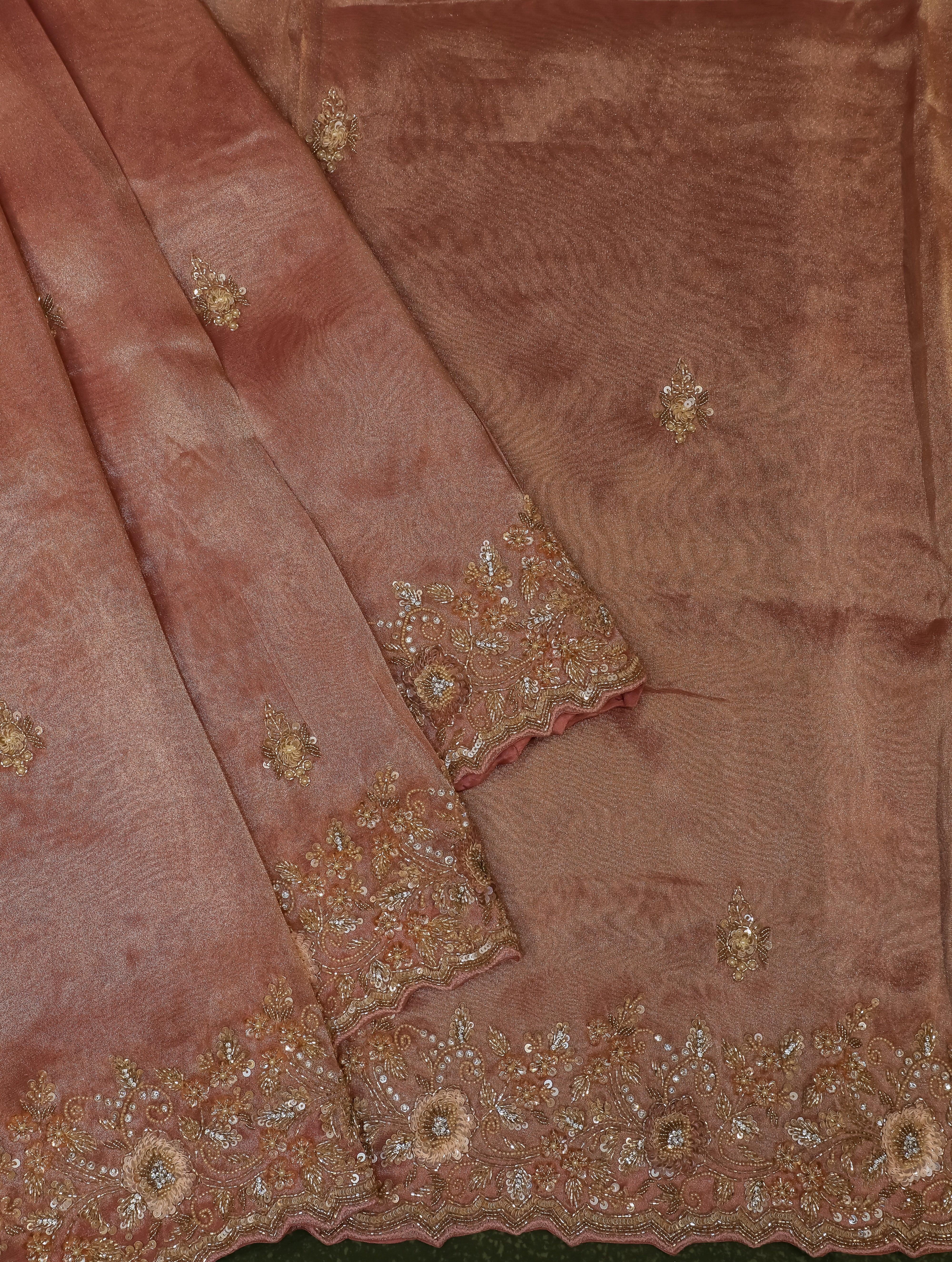 Designer Peach Tissue Silk Saree - Sumangal Ekam
