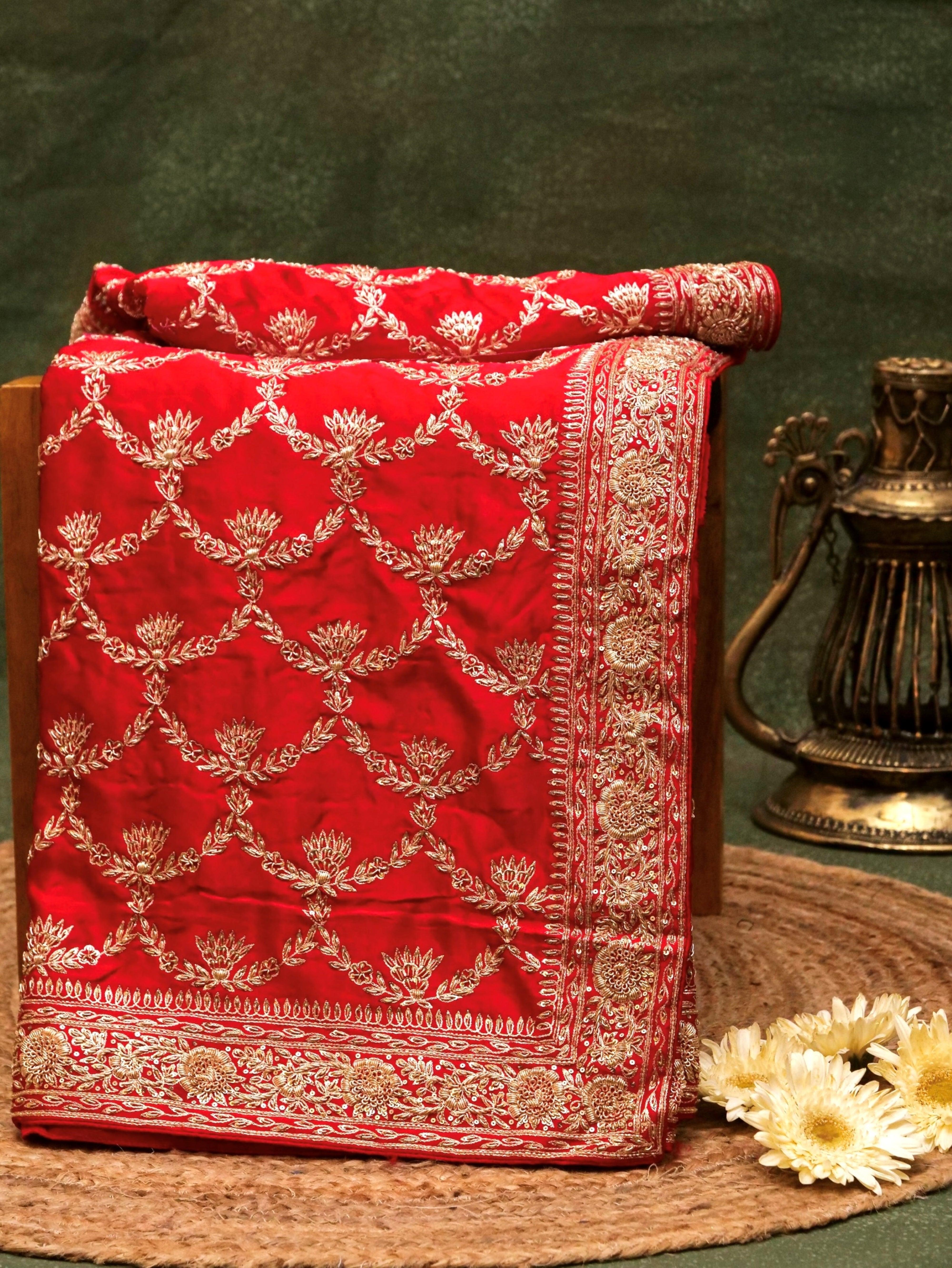 Designer Red Katan Silk Saree - Sumangal Ekam