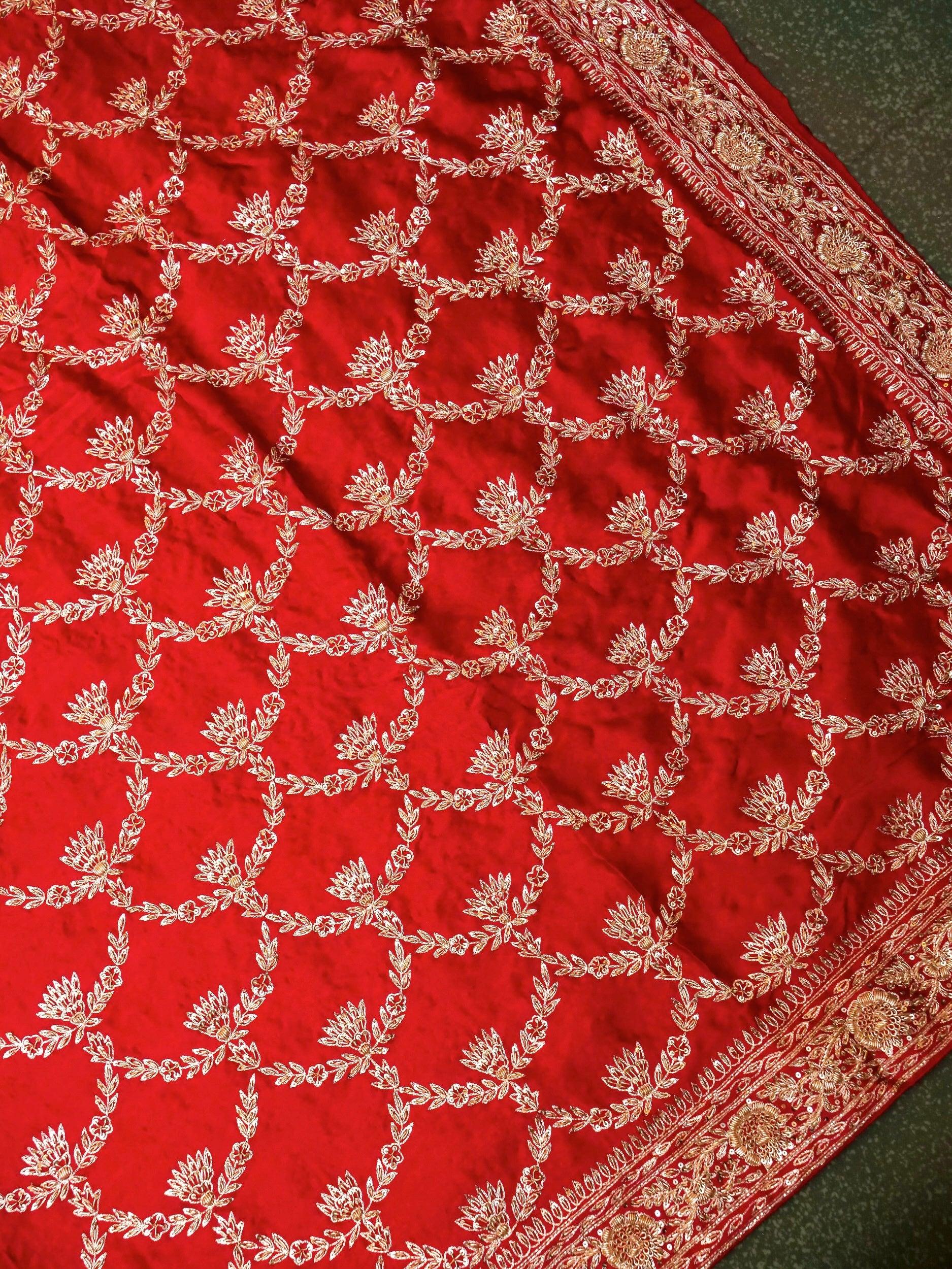 Designer Red Katan Silk Saree - Sumangal Ekam
