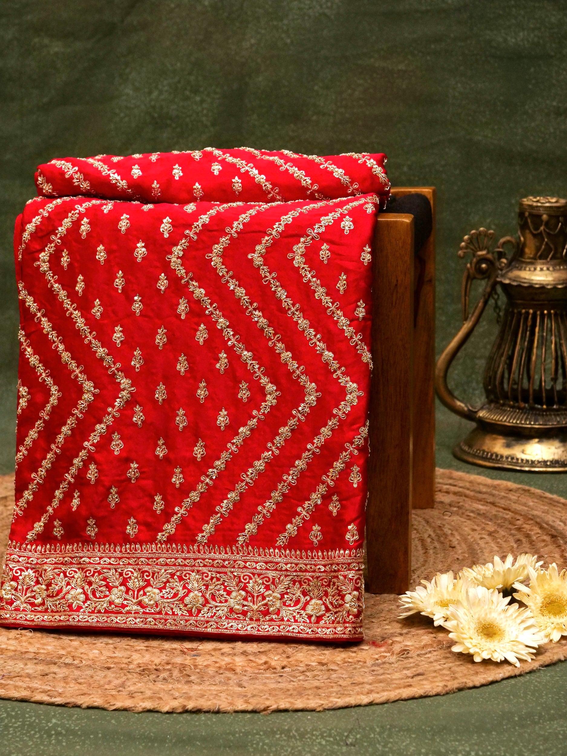 Designer Red Katan Silk Saree - Sumangal Ekam